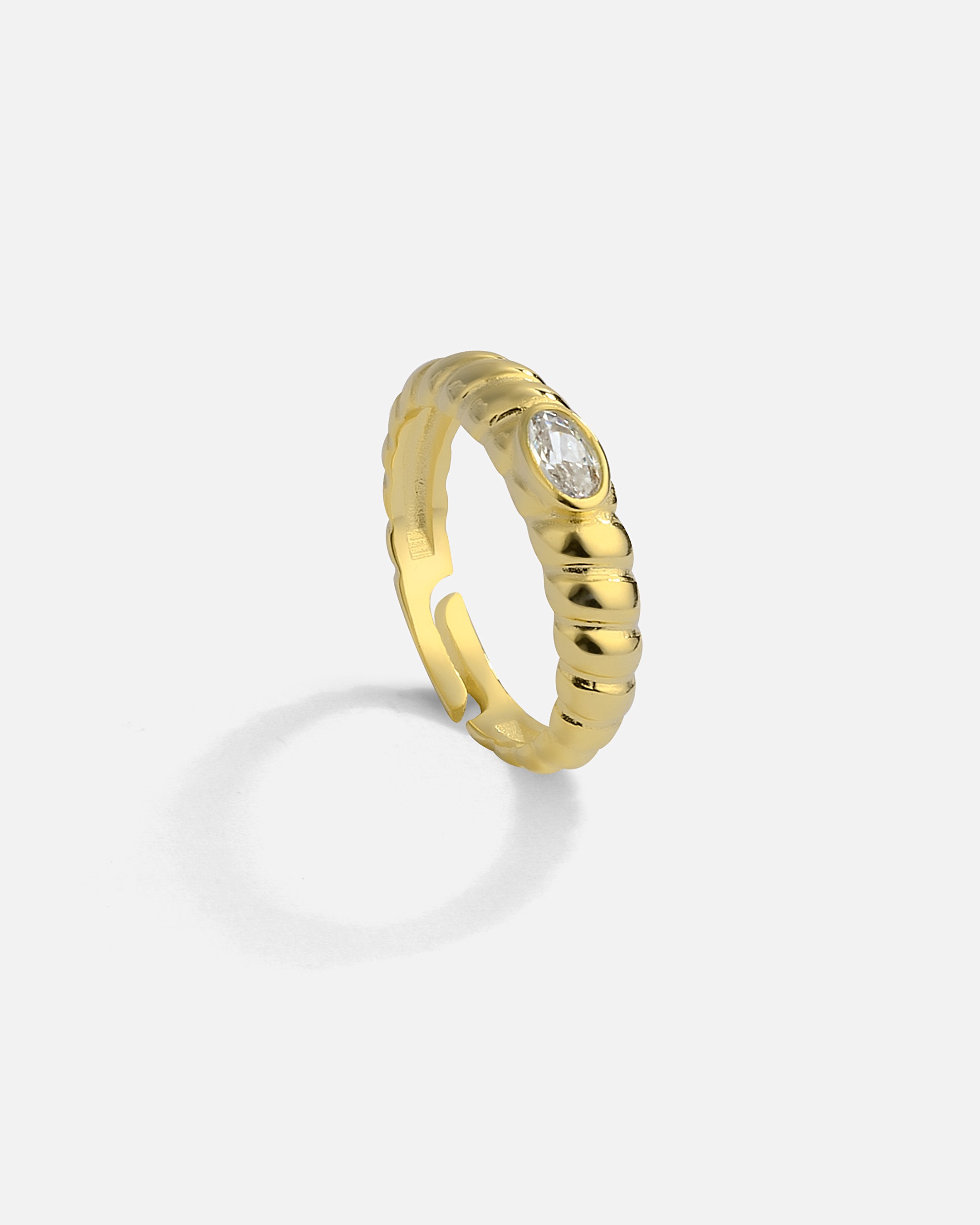 Zircon Stone Design Silver Ring - Gold