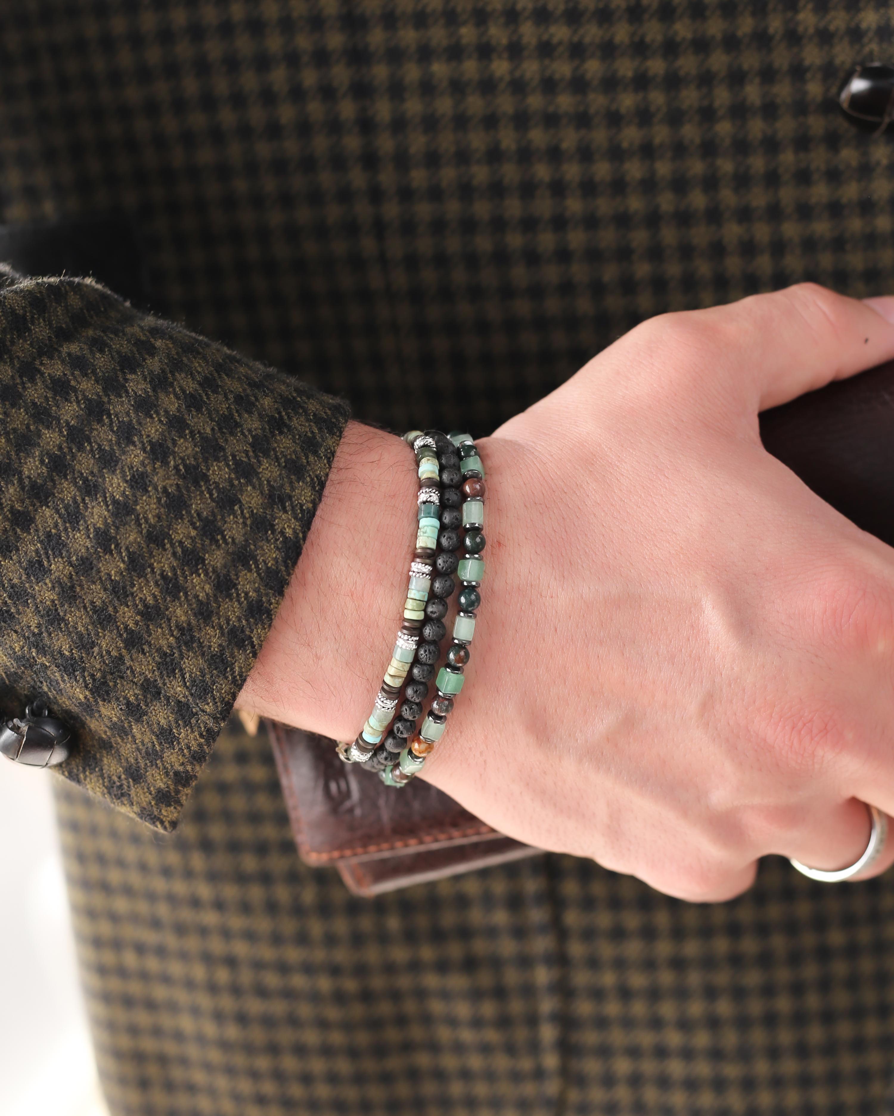 26,65 Carat Bracelet Homme en Argent et Pierre Volcan - Or blanc