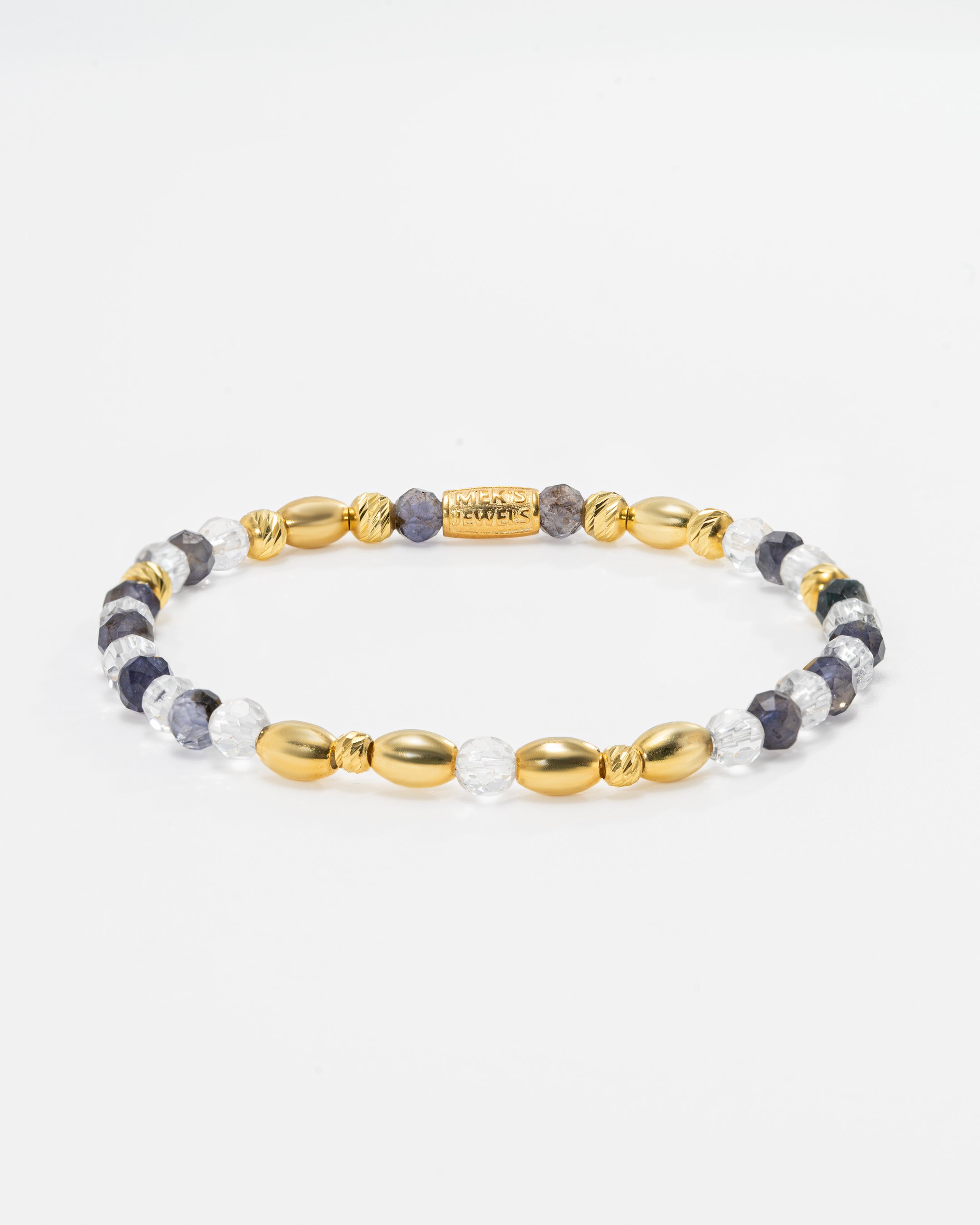 Silver Bracelet with Iolite and Crystal Quartz Stones - Gold