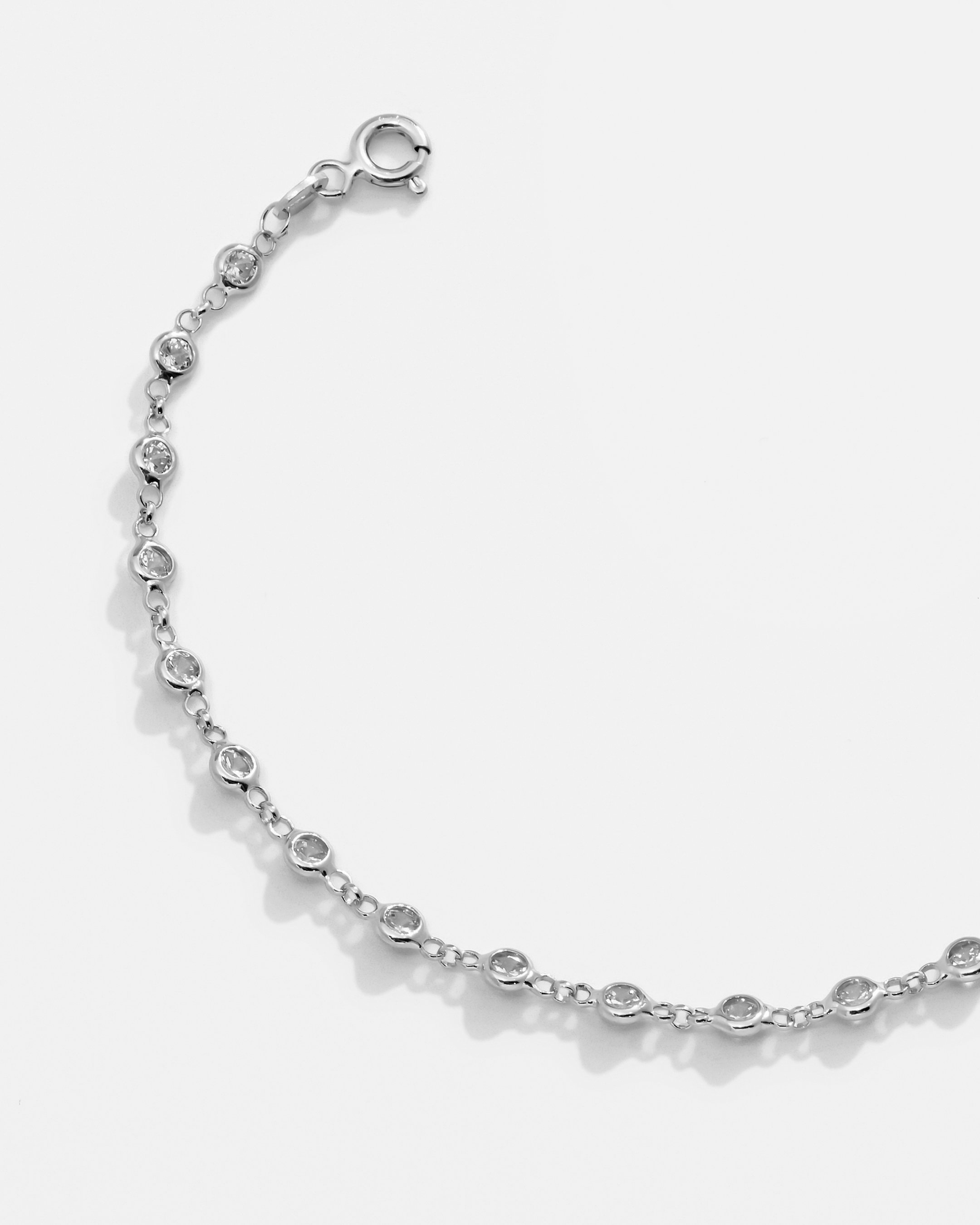 Silver Stoned Anklet - White Gold