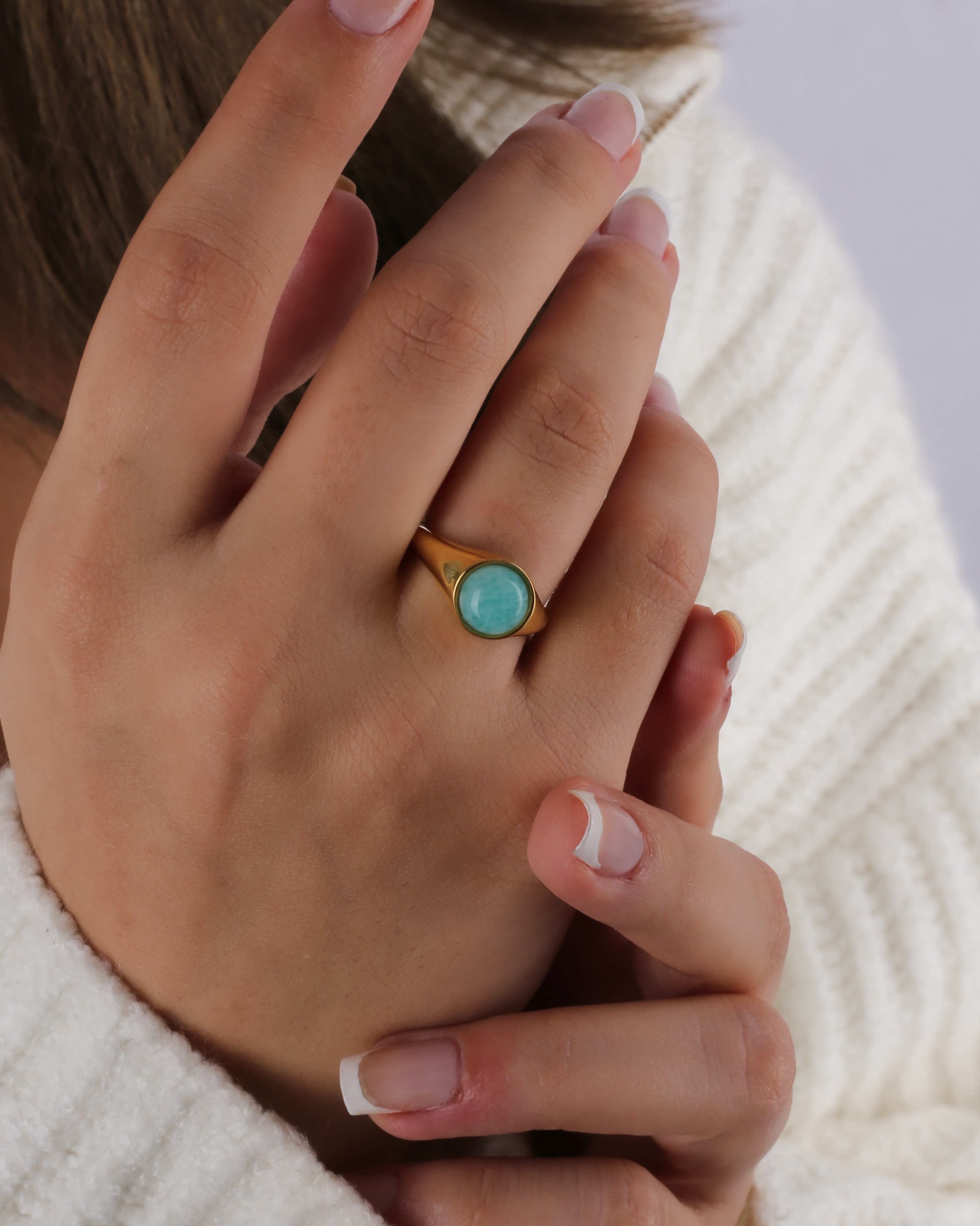 Silver Calypso Ring with Amazonite Stone - Gold