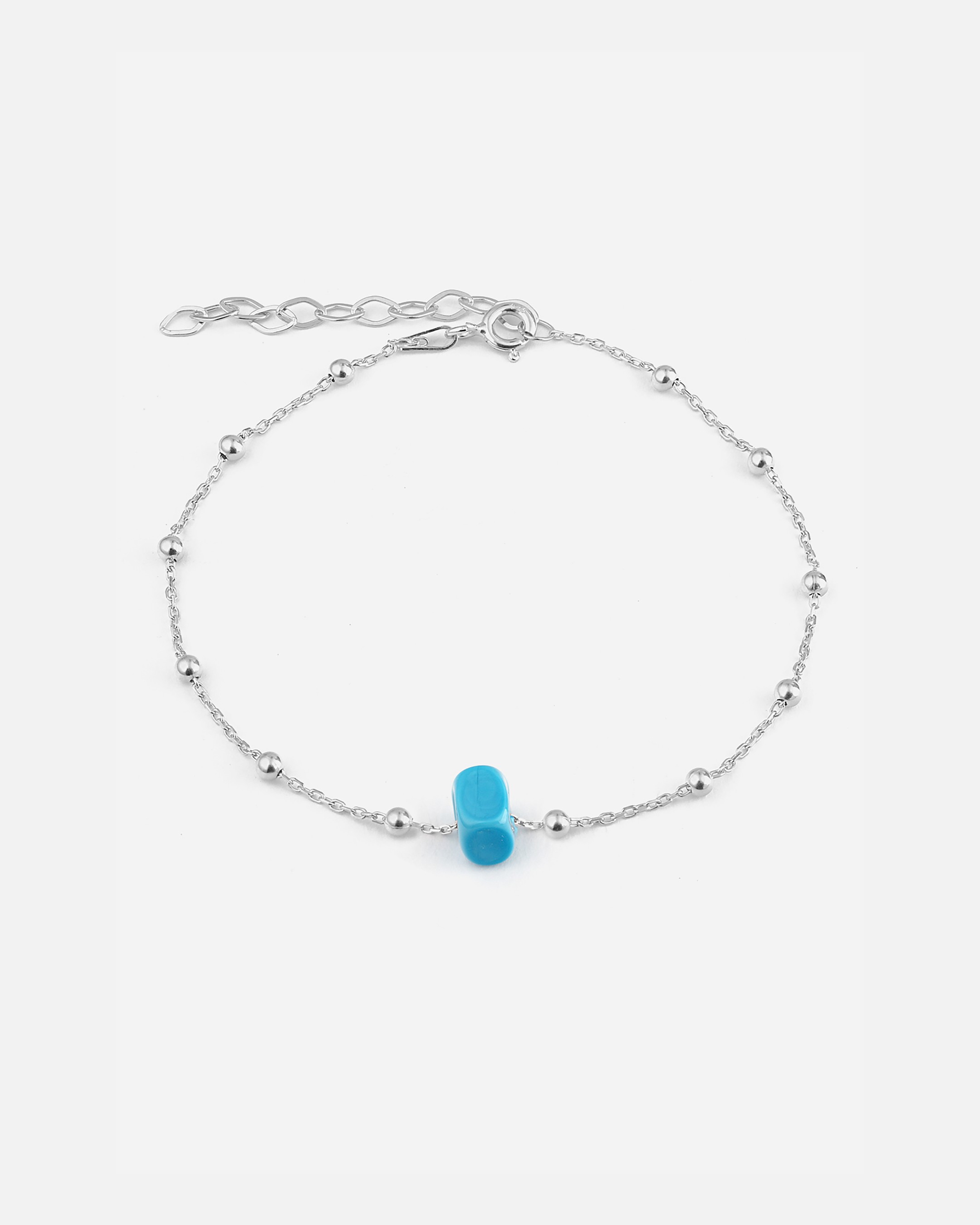 Blue Beaded Silver Bracelet