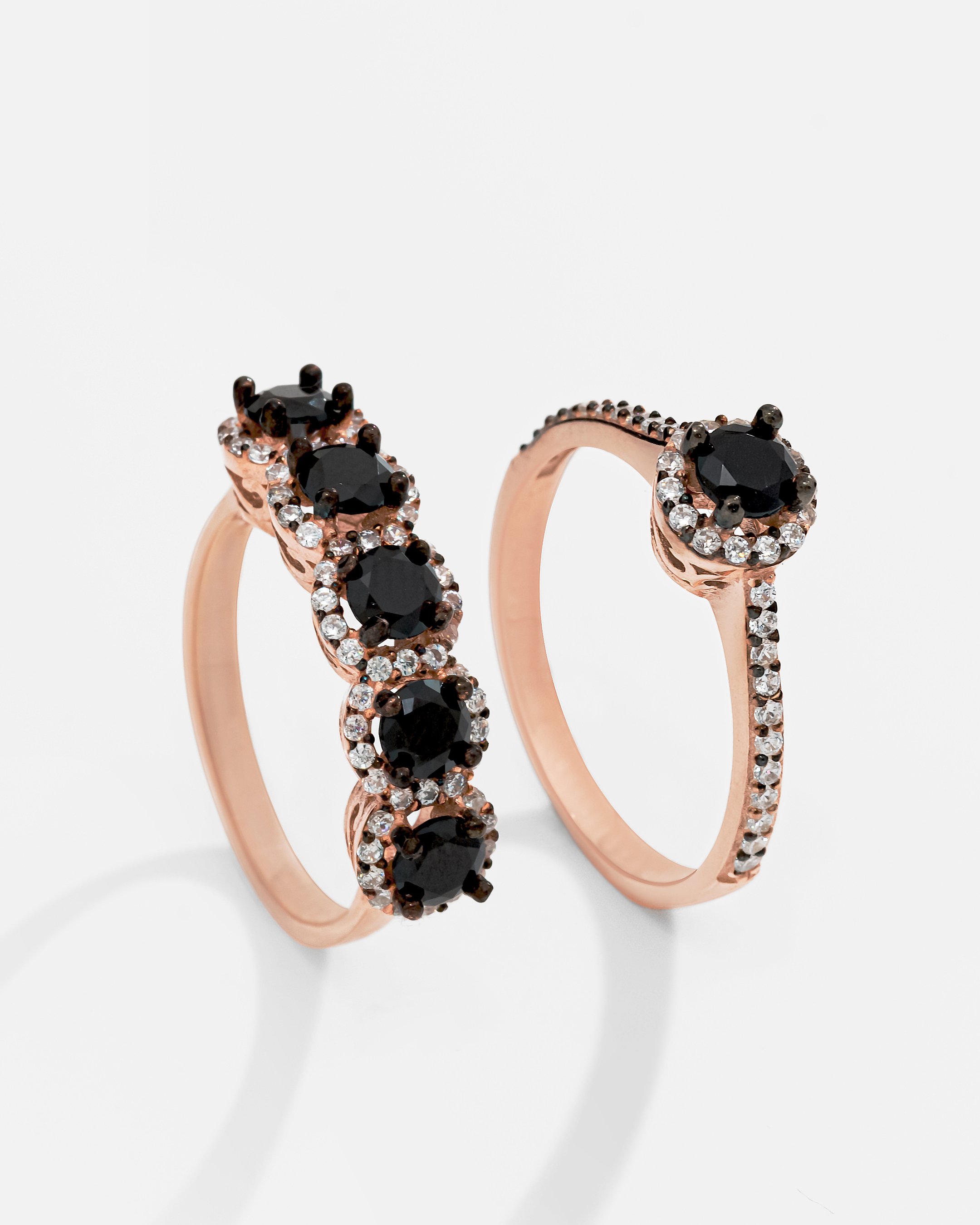 Onyx Stone Silver Solitaire Five Stone Ring Combination - Rose Gold