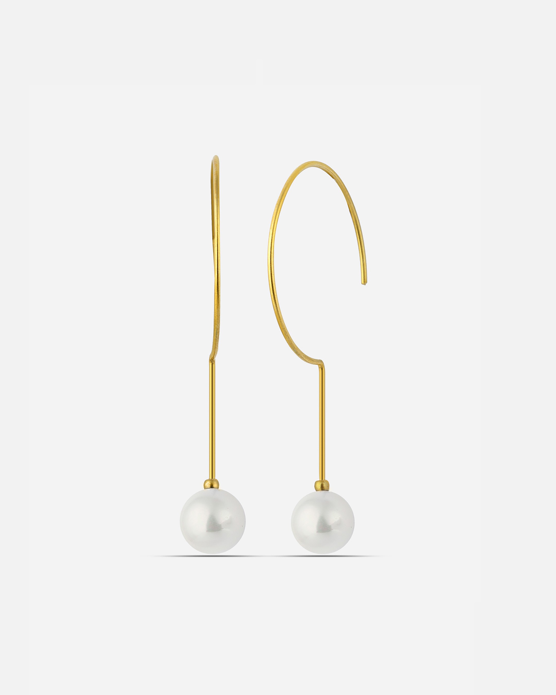 Silver Sickle Earrings with Pearl Stones - Gold