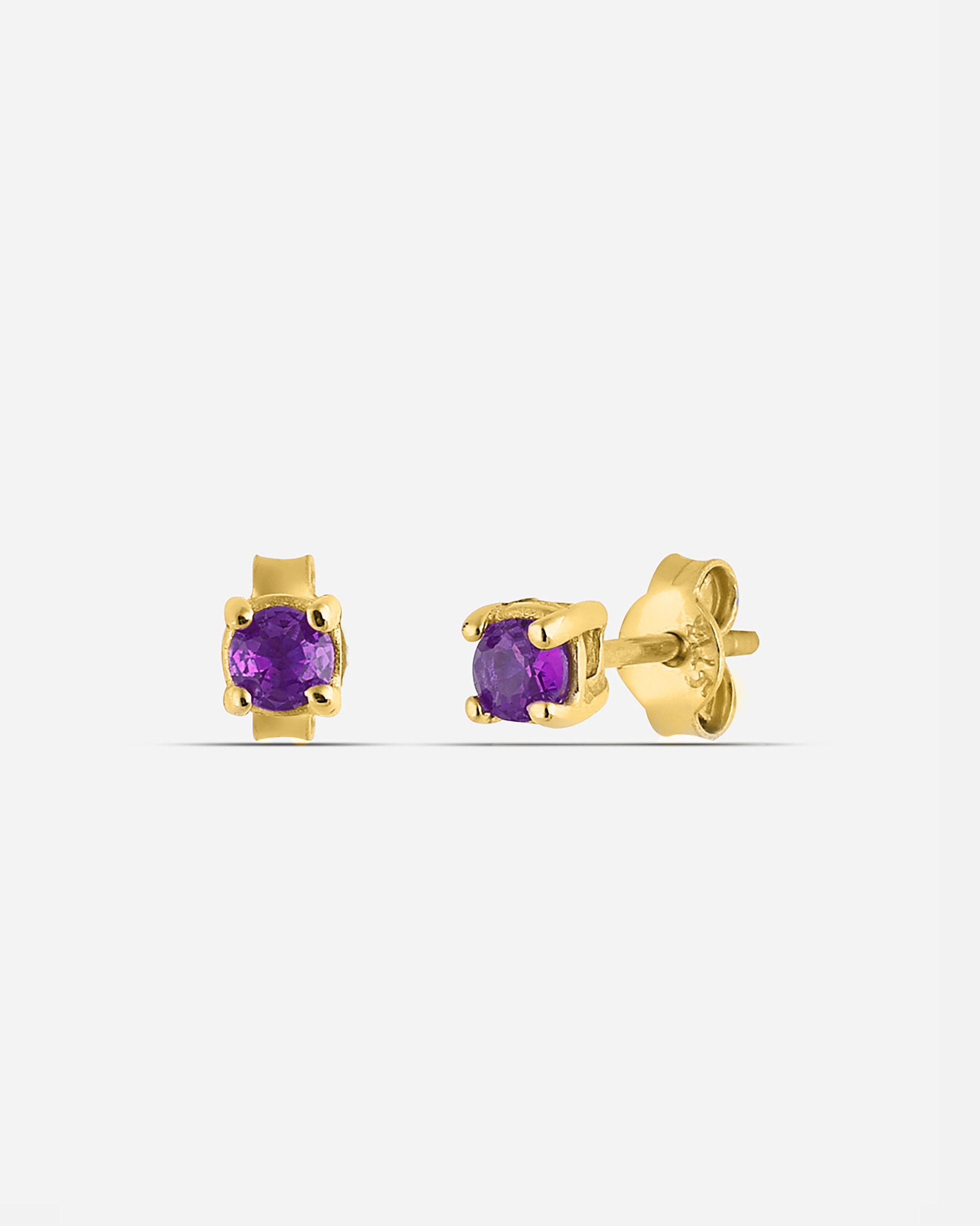 Silver Amethyst Solitaire Earrings - Gold