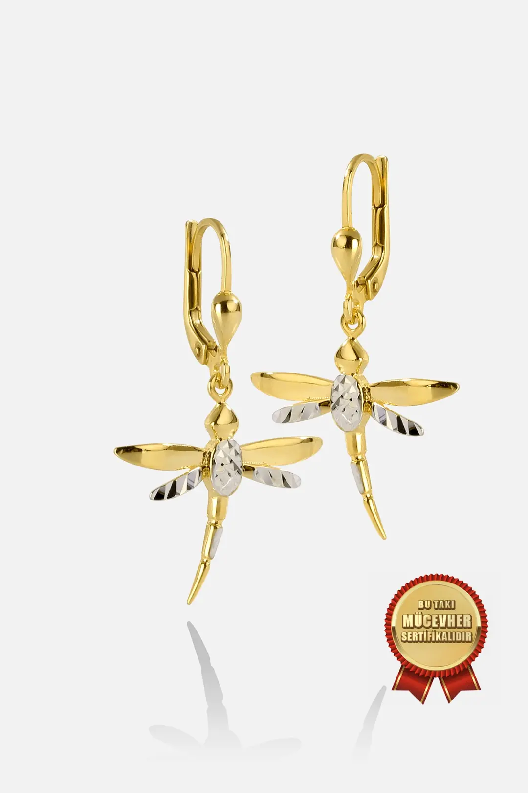 Mikron Gold Plated 925 K Silver Lazerli Dragonfly Earrings