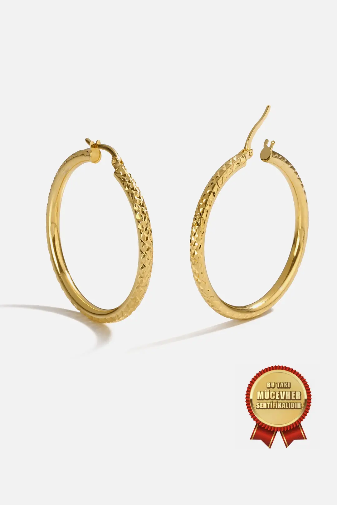 Mikron Gold Plated 925 K Silver Lazerli Hoop Earrings