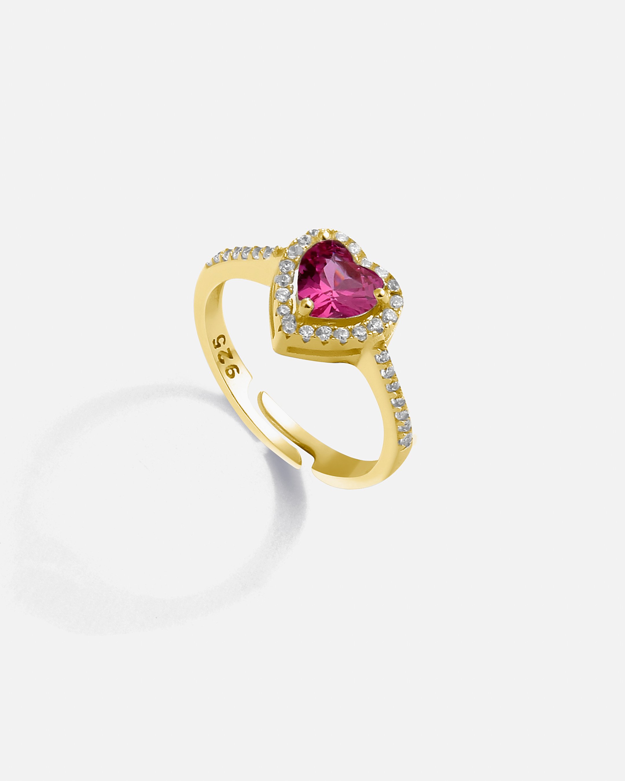 Bague en argent avec coeur en pierre rouge - Or