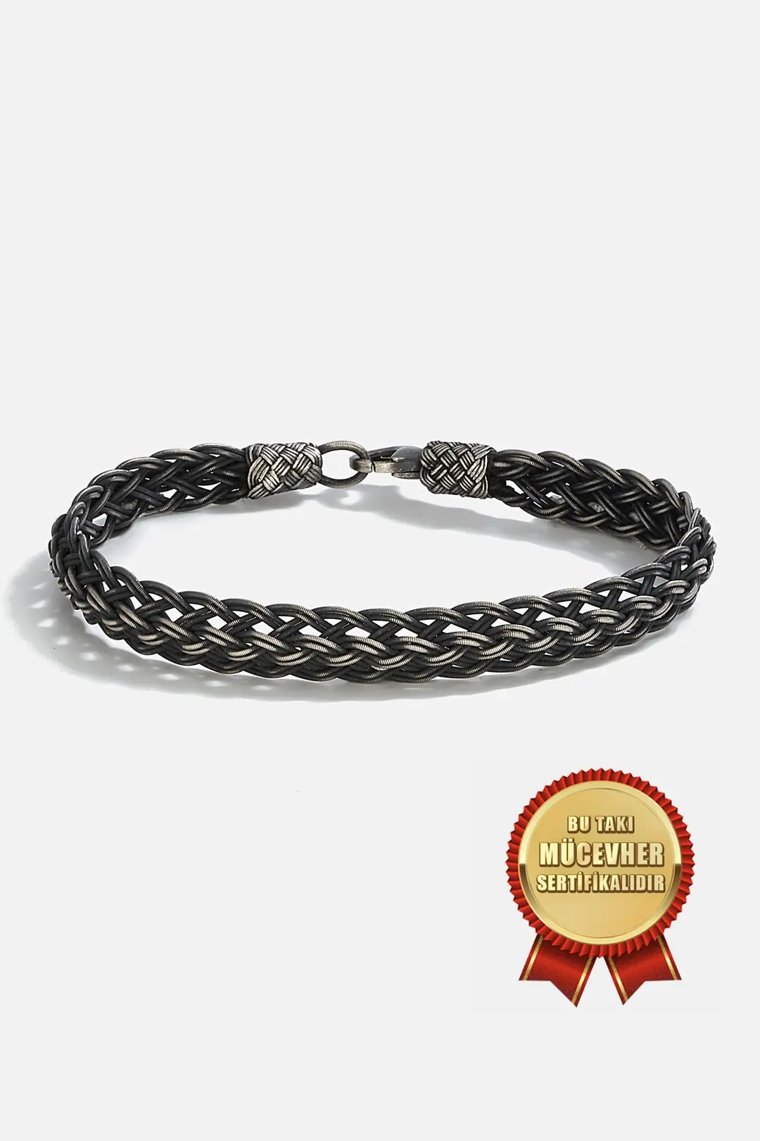 925 K Silver Kazaz Handcrafted Black Oxidized Fish Back Men's Bracelet
