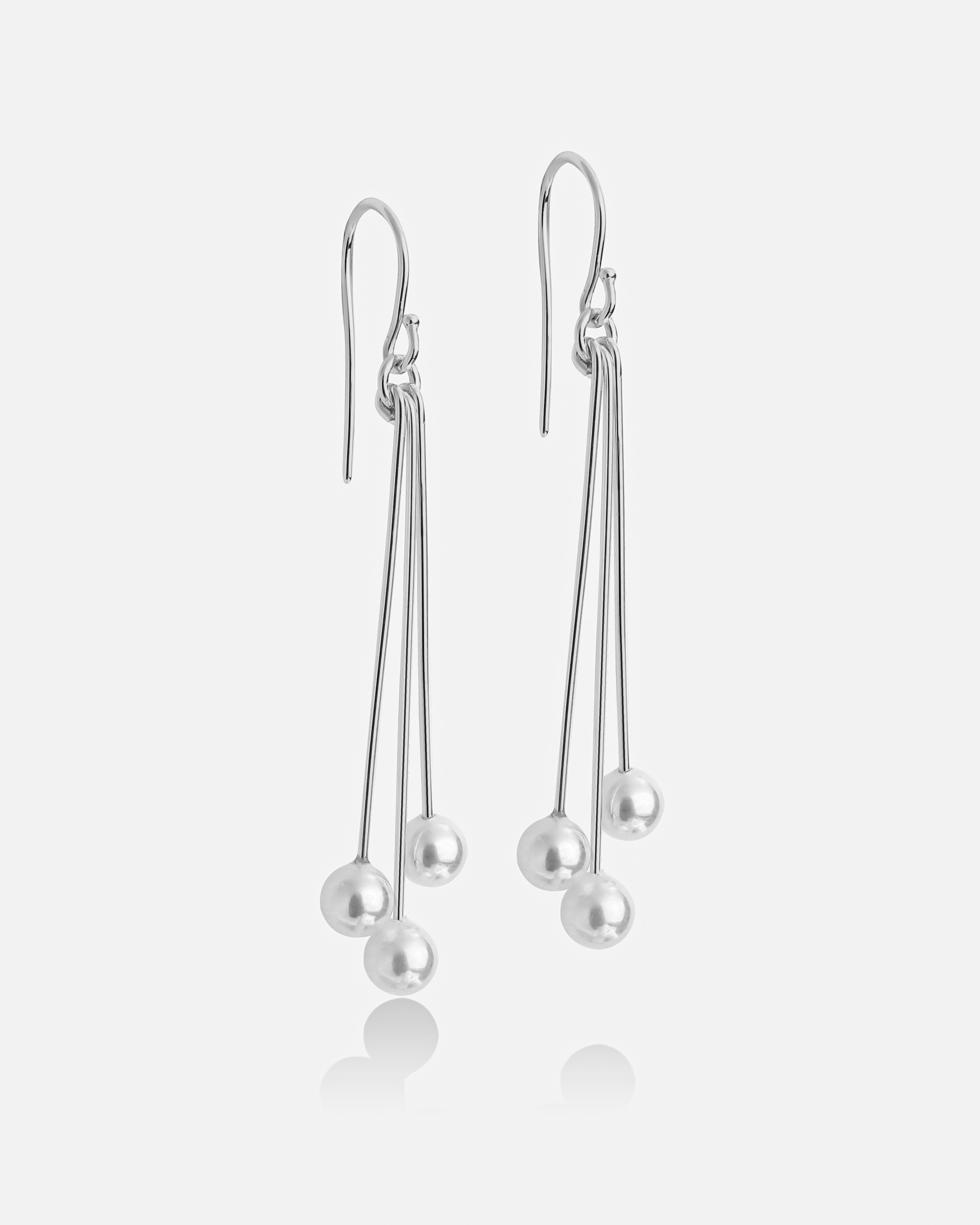 Cluster Pearl Silver Earrings - White Gold