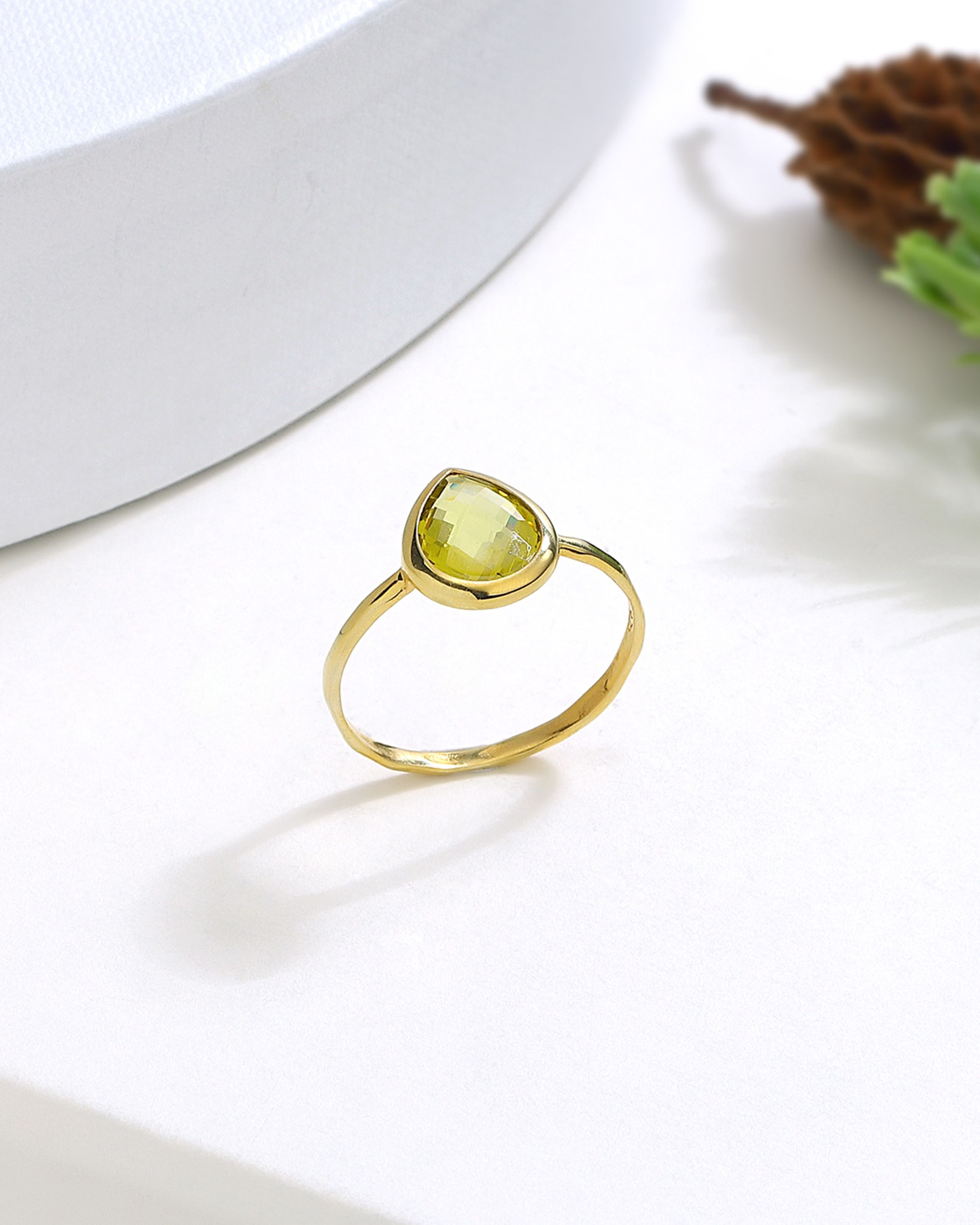 Citrine Stone Silver Ring - Gold