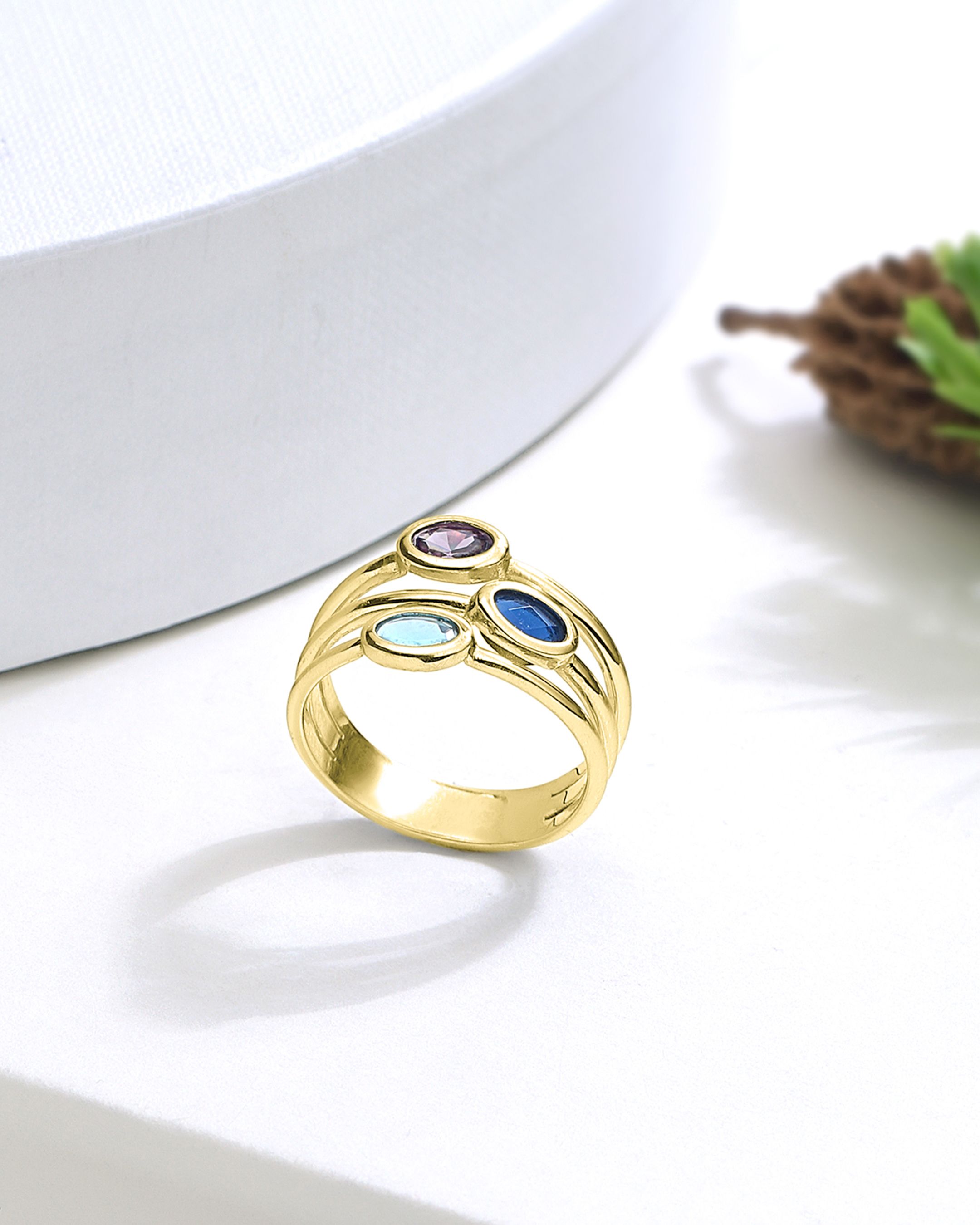 Mix Stone Design Silver Ring - Gold