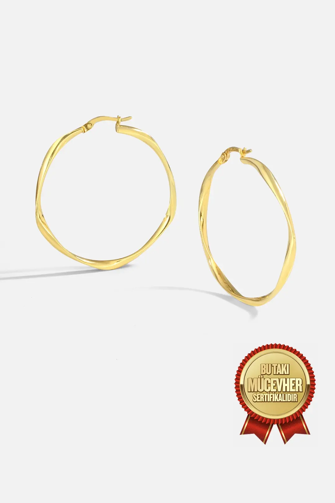 Mikron Gold Plated Silver Asimetrik Hoop Earrings
