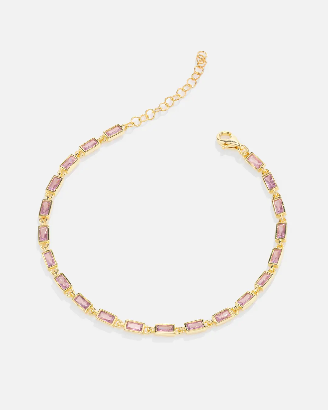 Pink Baguette Stone-set Silver Bracelet
