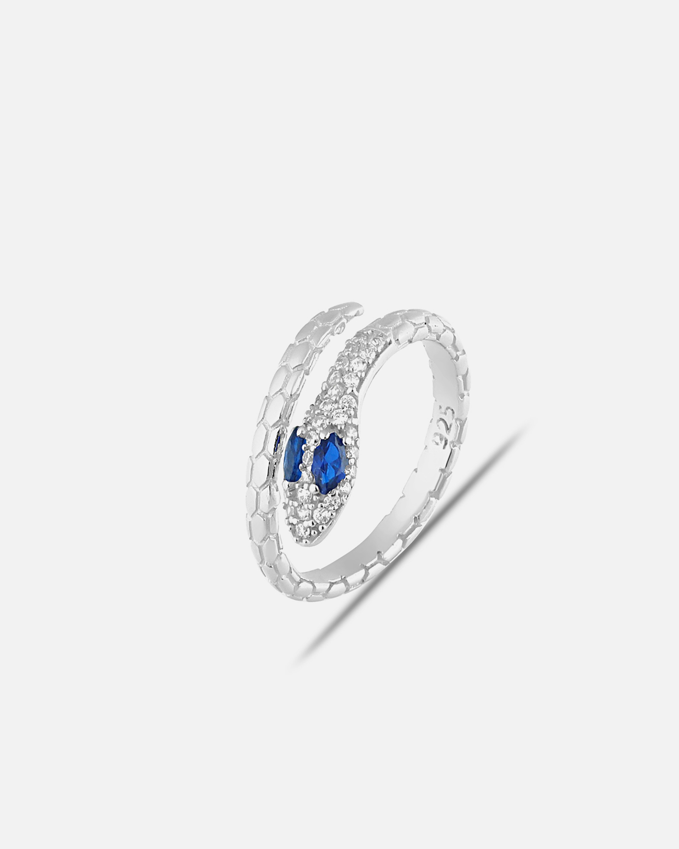 Bague serpent en argent avec pierre zircon bleu marine