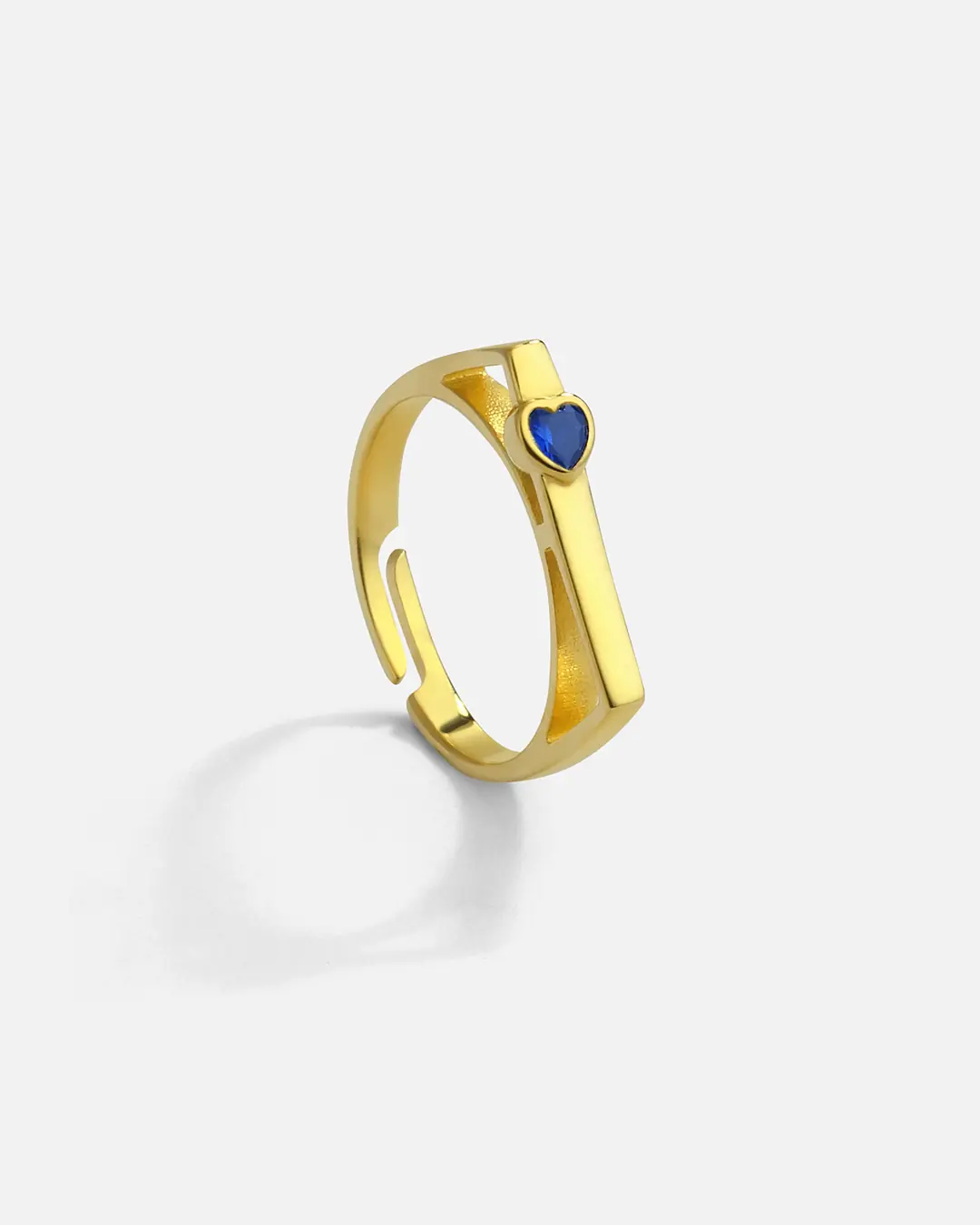 Navy Zircon Stone-set Heart Silver Ring