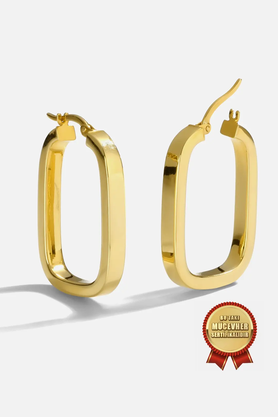 Mikron Gold Plated 925 K Silver Dikdörgen Earrings