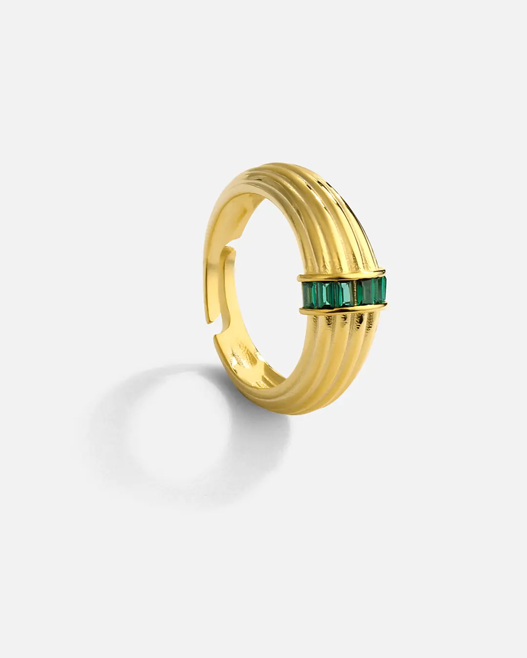 Green Baguette Stone-set Silver Ring