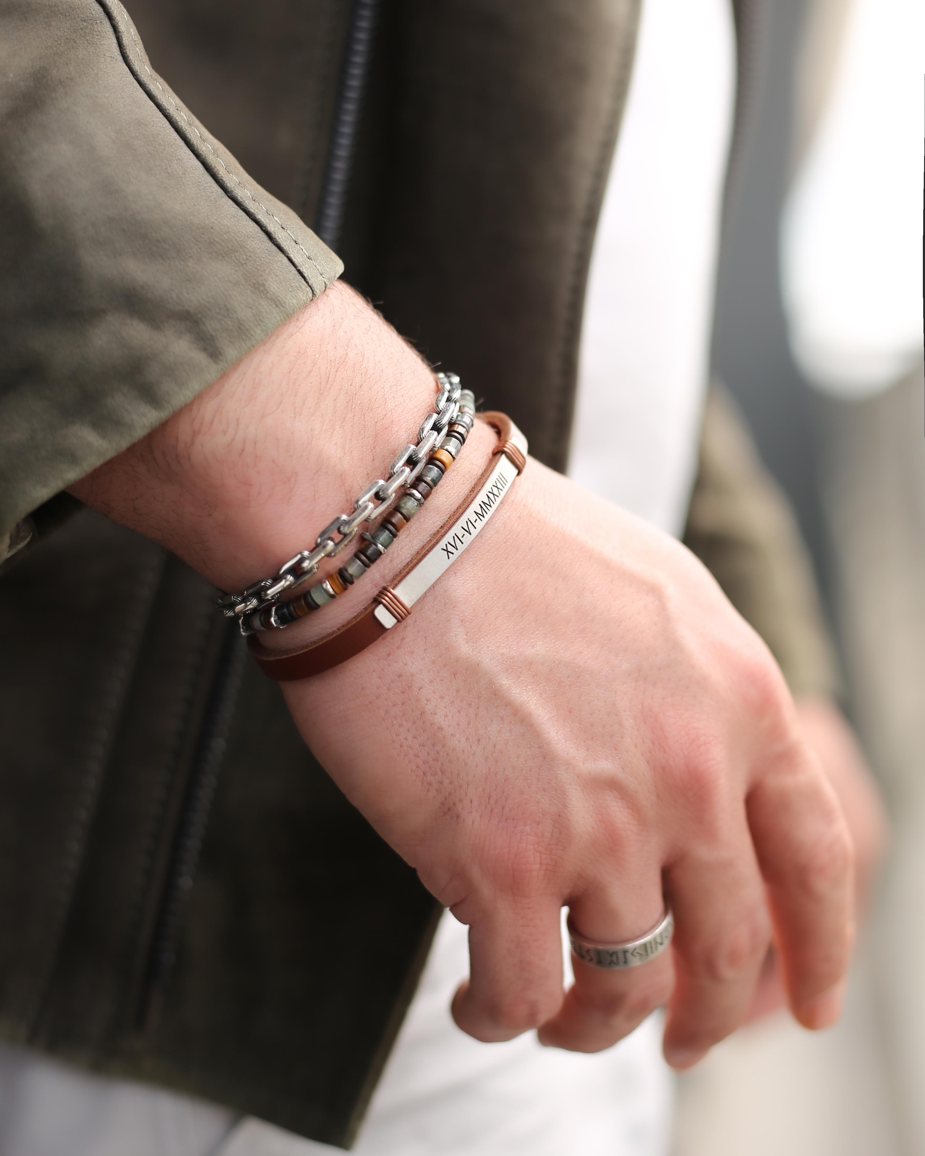 Bracelet en argent et pierres naturelles - Or blanc