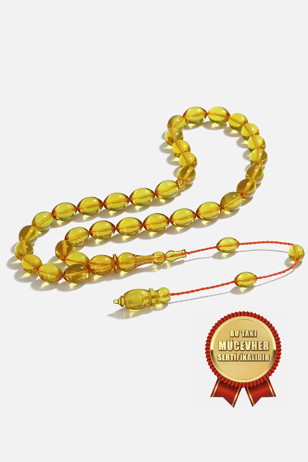 Yellow Fire Amber Elips Prayer Beads