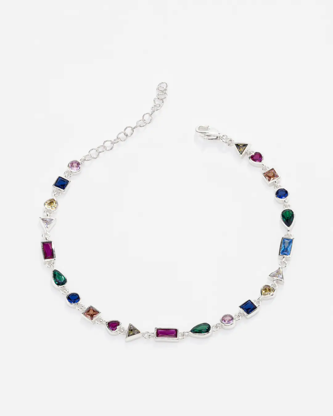 Colored Stone-set Asimetrik Silver Bracelet
