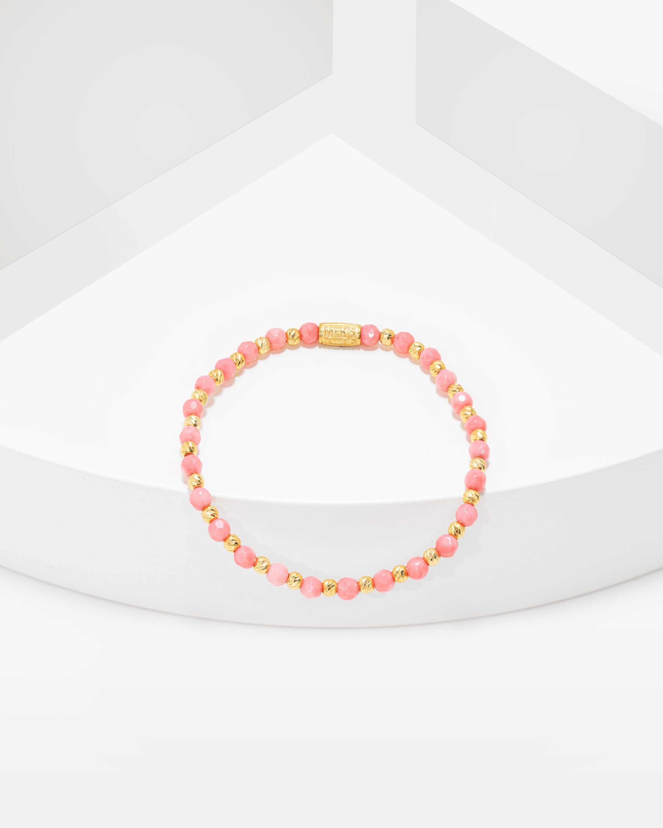 11.5 Carat Sterling Silver Bracelet with Natural Pink Coral Stone - Gold