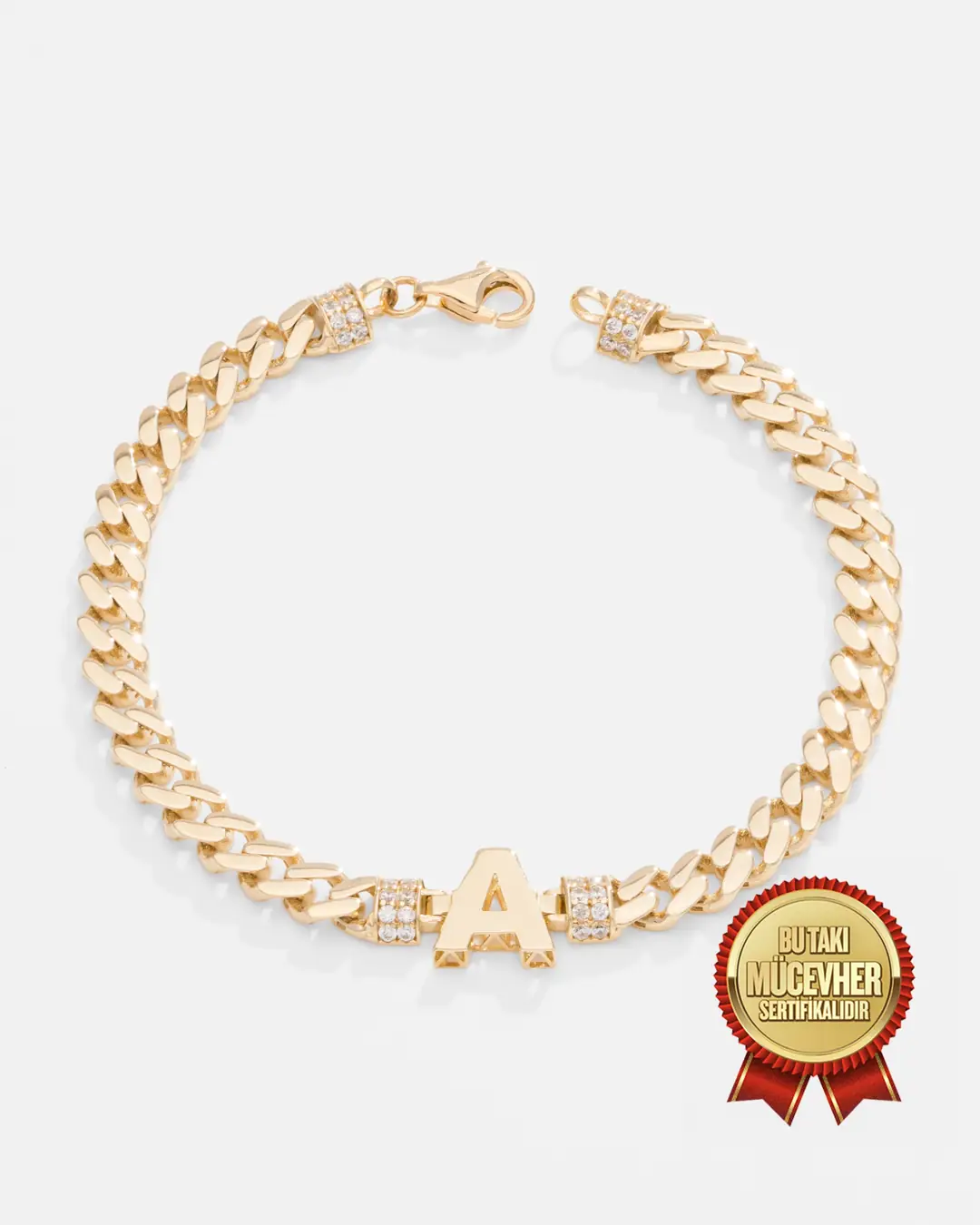 14 K Gold Initial Gourmette Bracelet