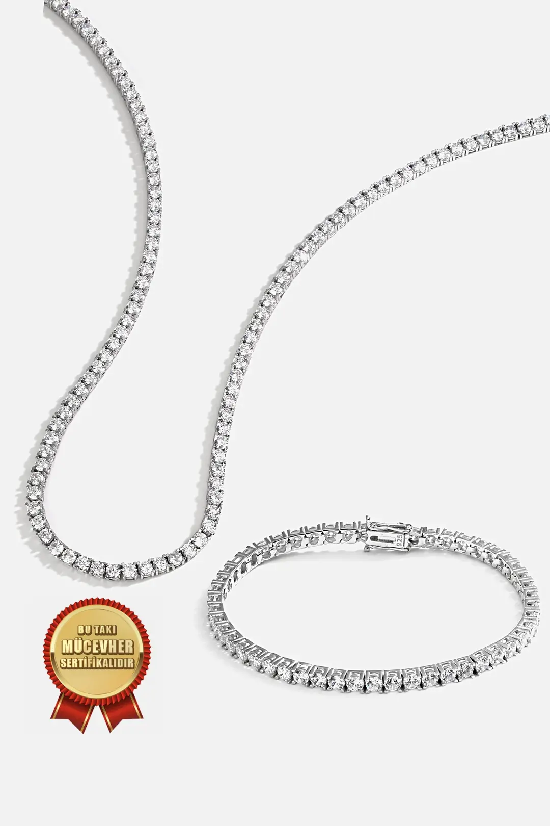 925 K Silver Zircon Stone-set White Gold Plated 4mm Water Way Set