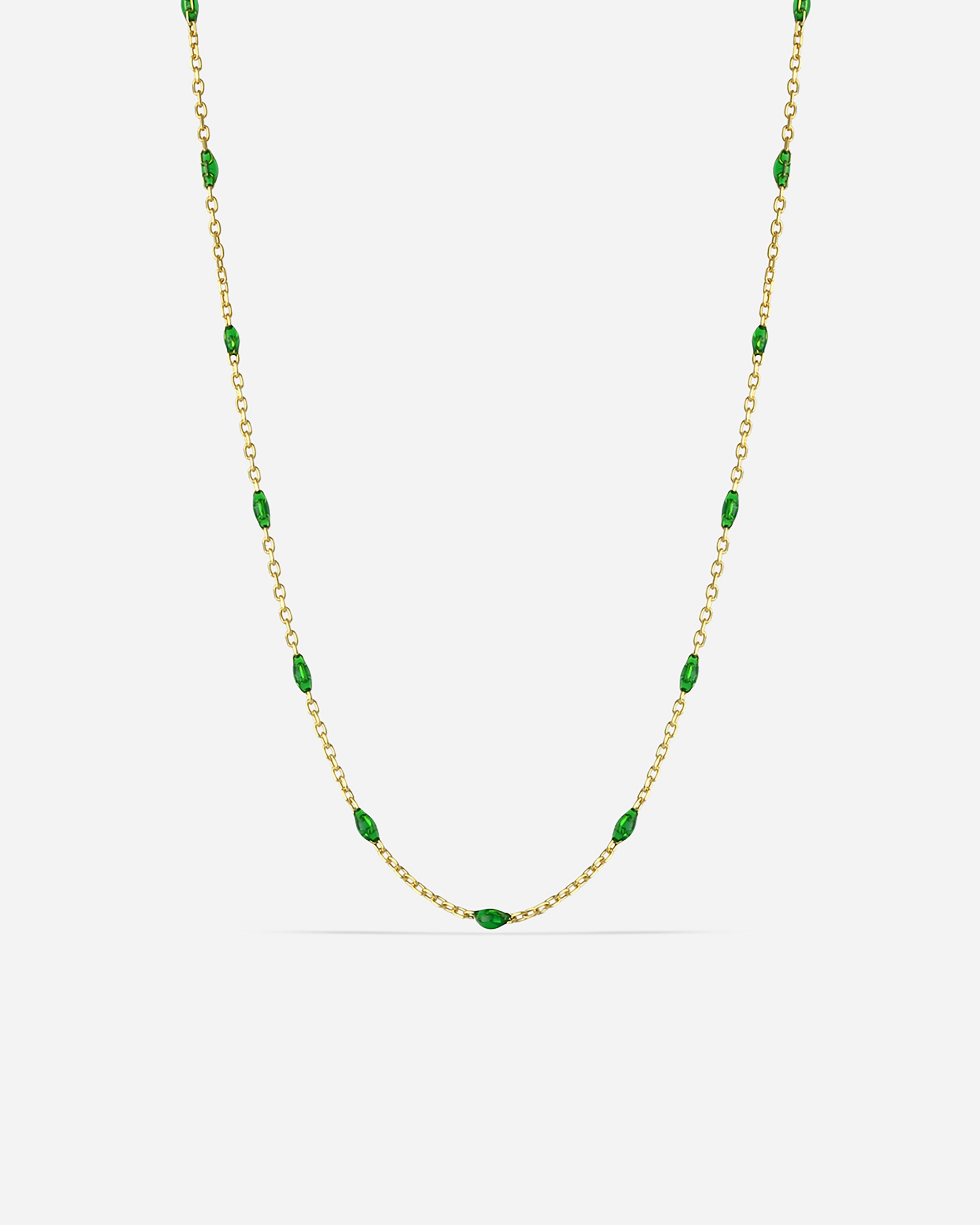 Green Enameled Silver Chain - Gold