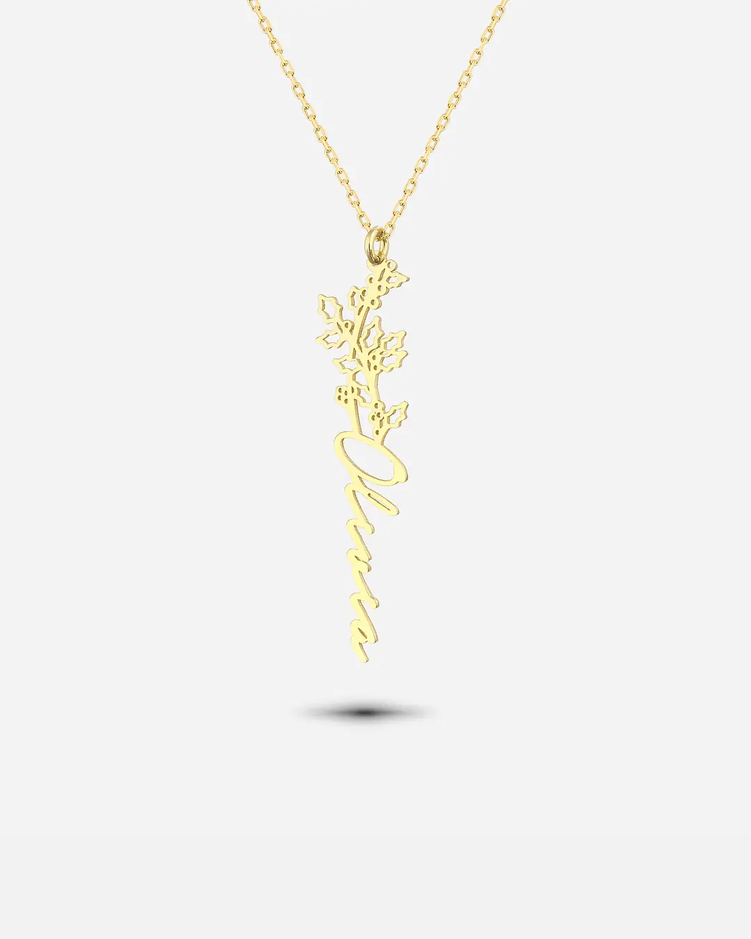 Silver Personalized Aralık Bear Birth Flower Necklace