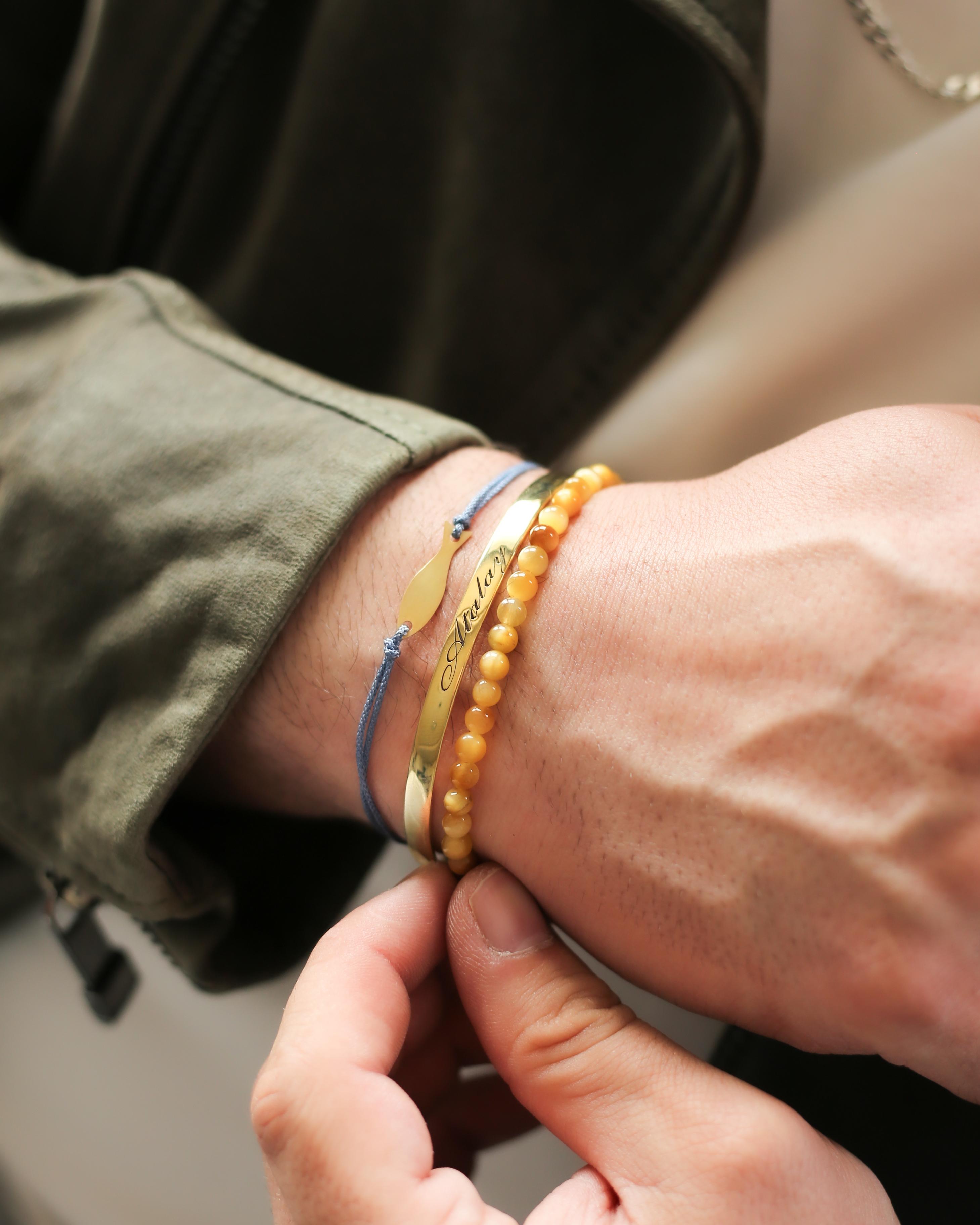 25.6 Carat Silver Bracelet with Tiger Eye Stone - White Gold