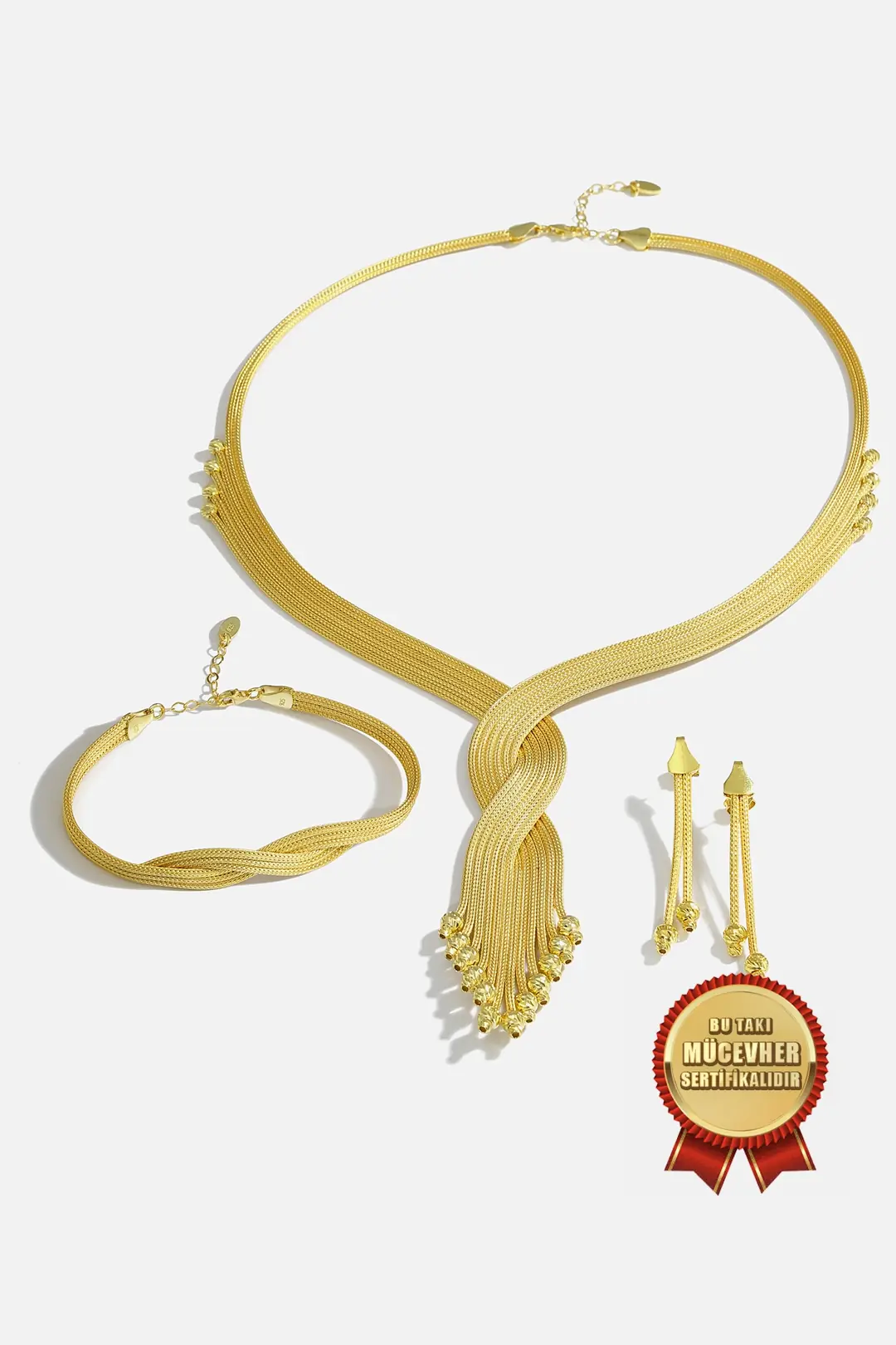 925 K Silver Dorica Toplu Sarmal Kayzer Set 14 K Gold Plated