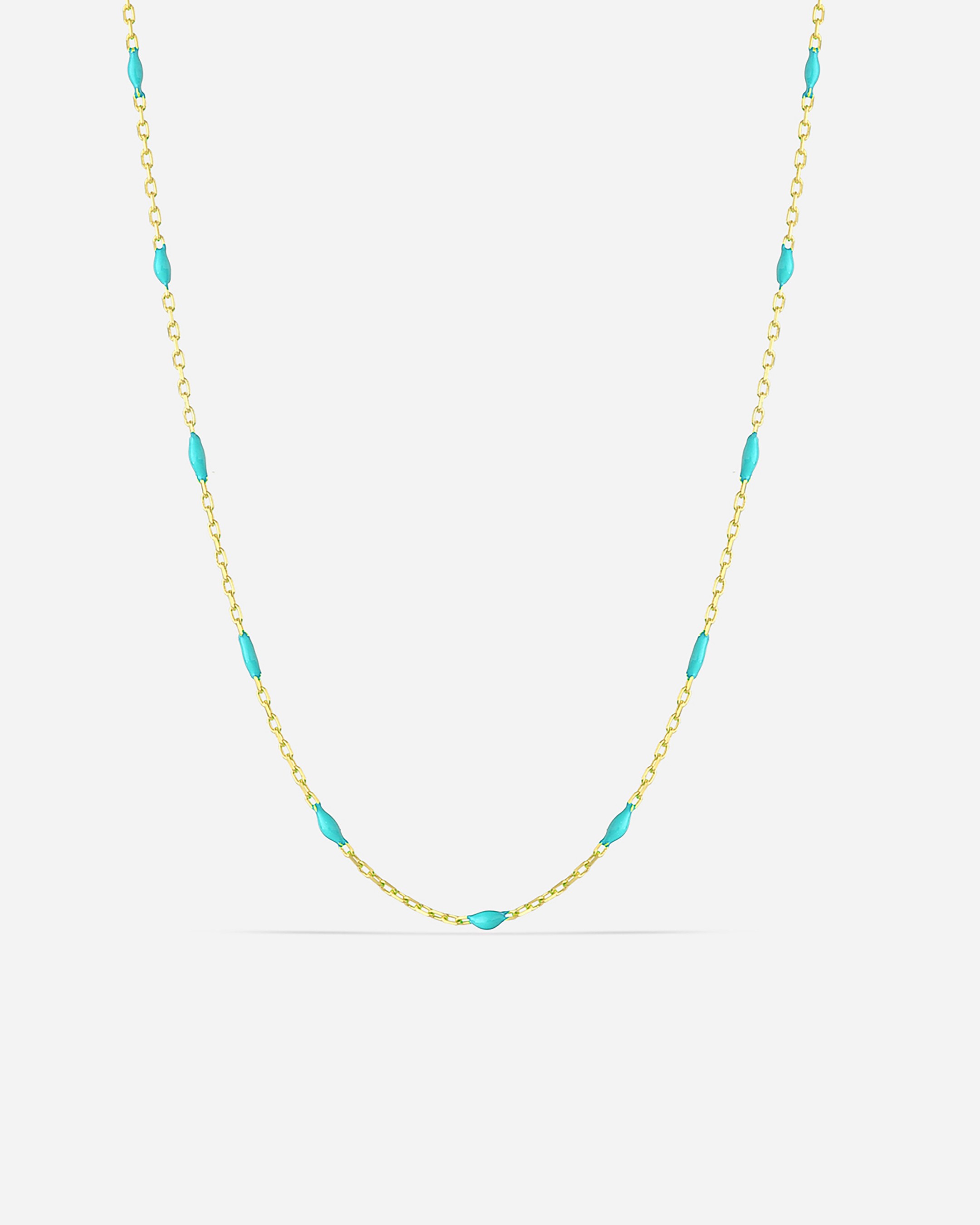 Turquoise Enameled Silver Chain - Gold