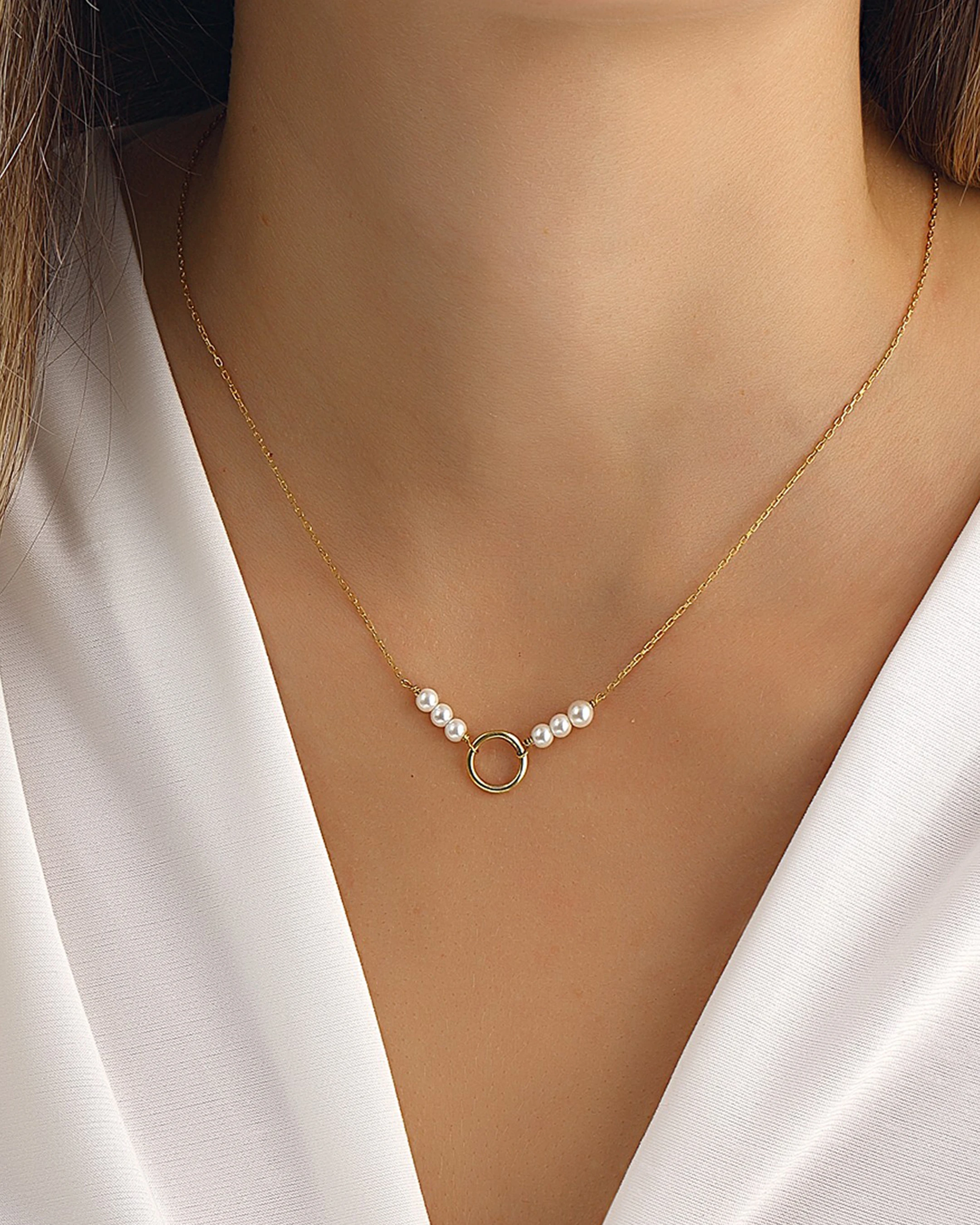 İnci Taşlı Gümüş Kolye