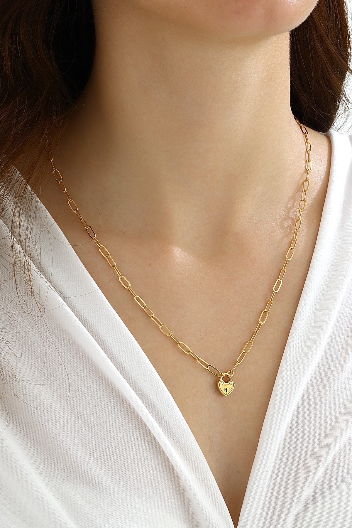 Mikron Altın Kaplama Gümüş Kalpli Ataç Kolye