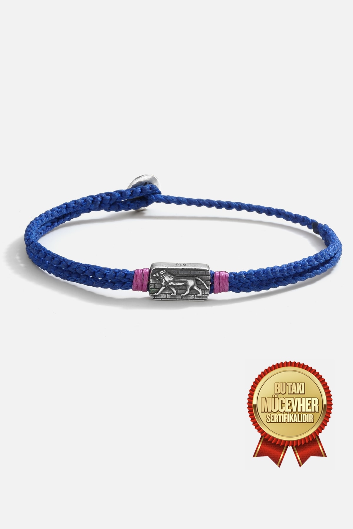 Gümüş Aslan İpli Erkek Bilekliği