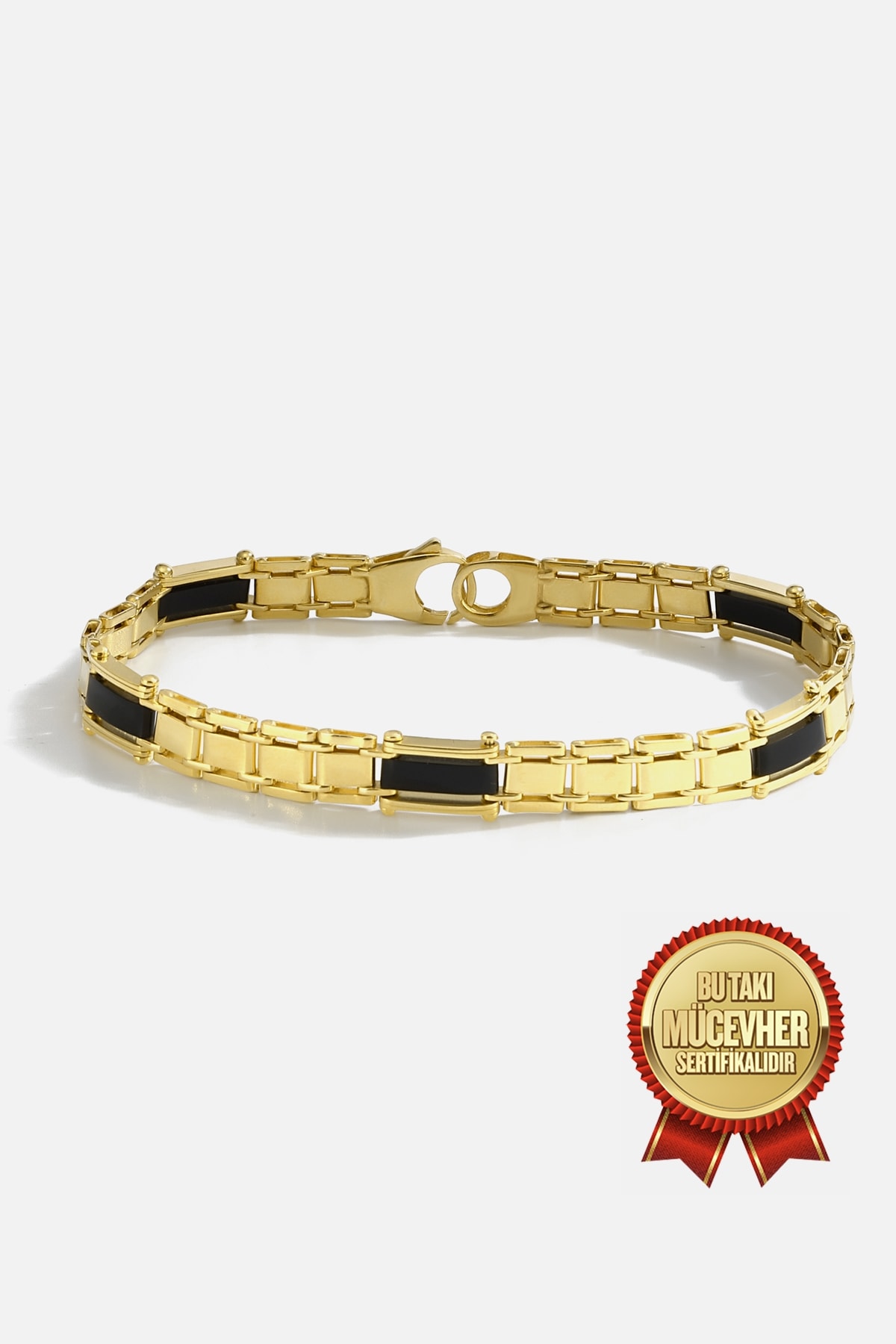 Mikron Altın Kaplama Klasik Gümüş Erkek Bilekliği - Mikron Altın