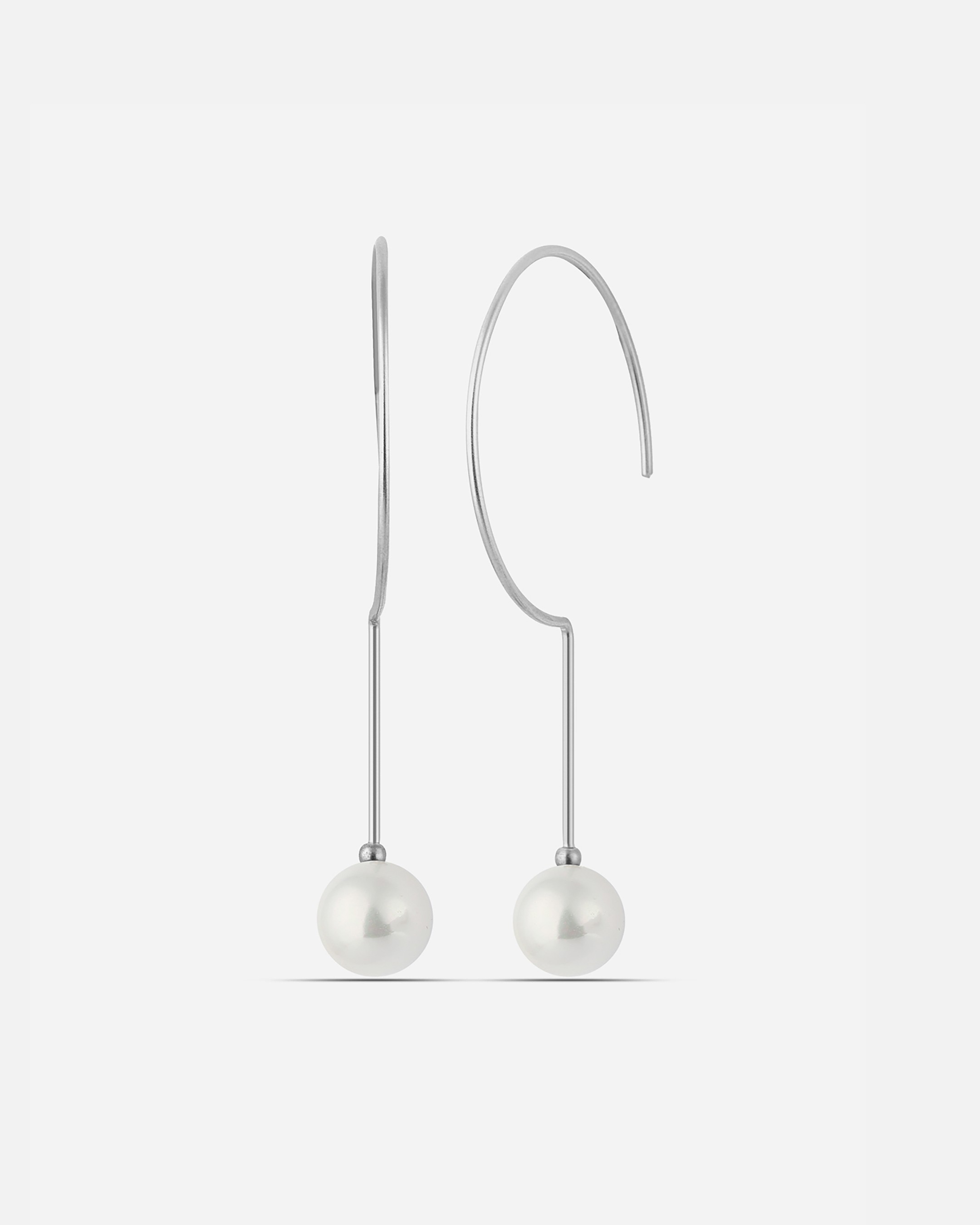 Silver Sickle Earrings with Pearl Stones - White Gold