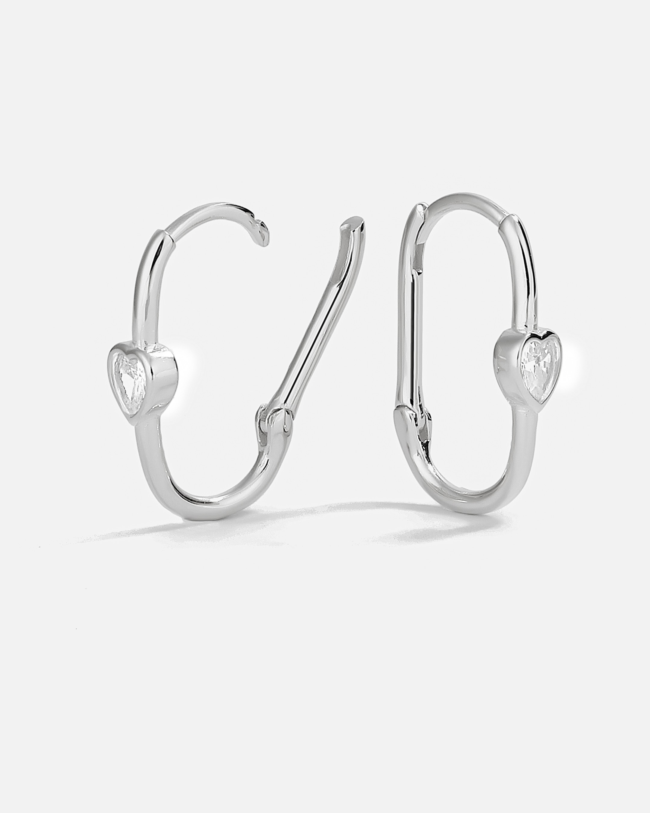 Silver Heart Earrings - White Gold