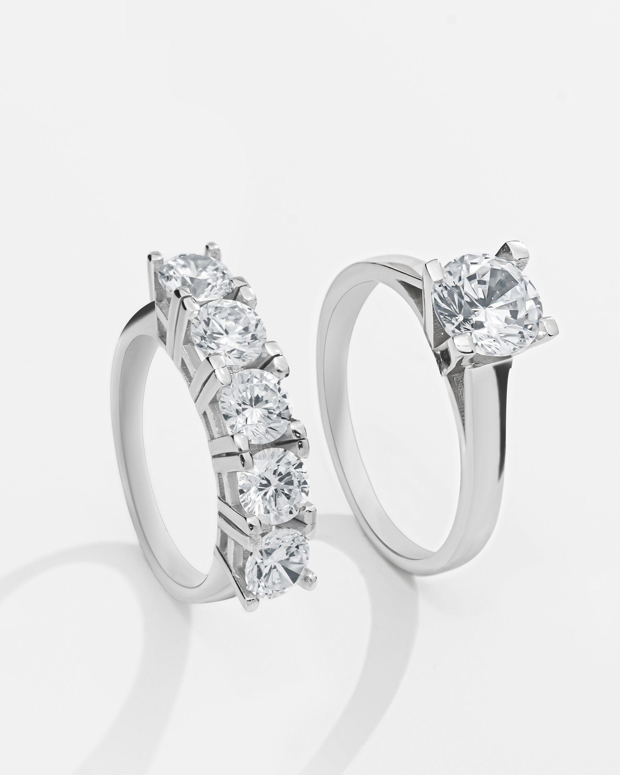 Silver Solitaire Quintet Ring Combination - White Gold