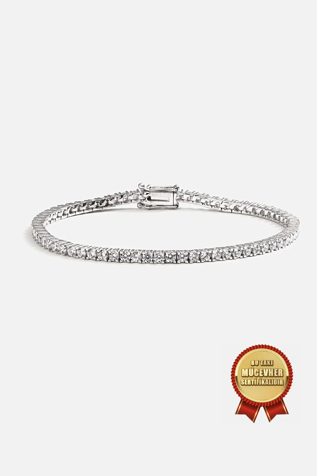925 K Silver Zircon Stone-set White Gold Plated 2 mm Water Way Bracelet