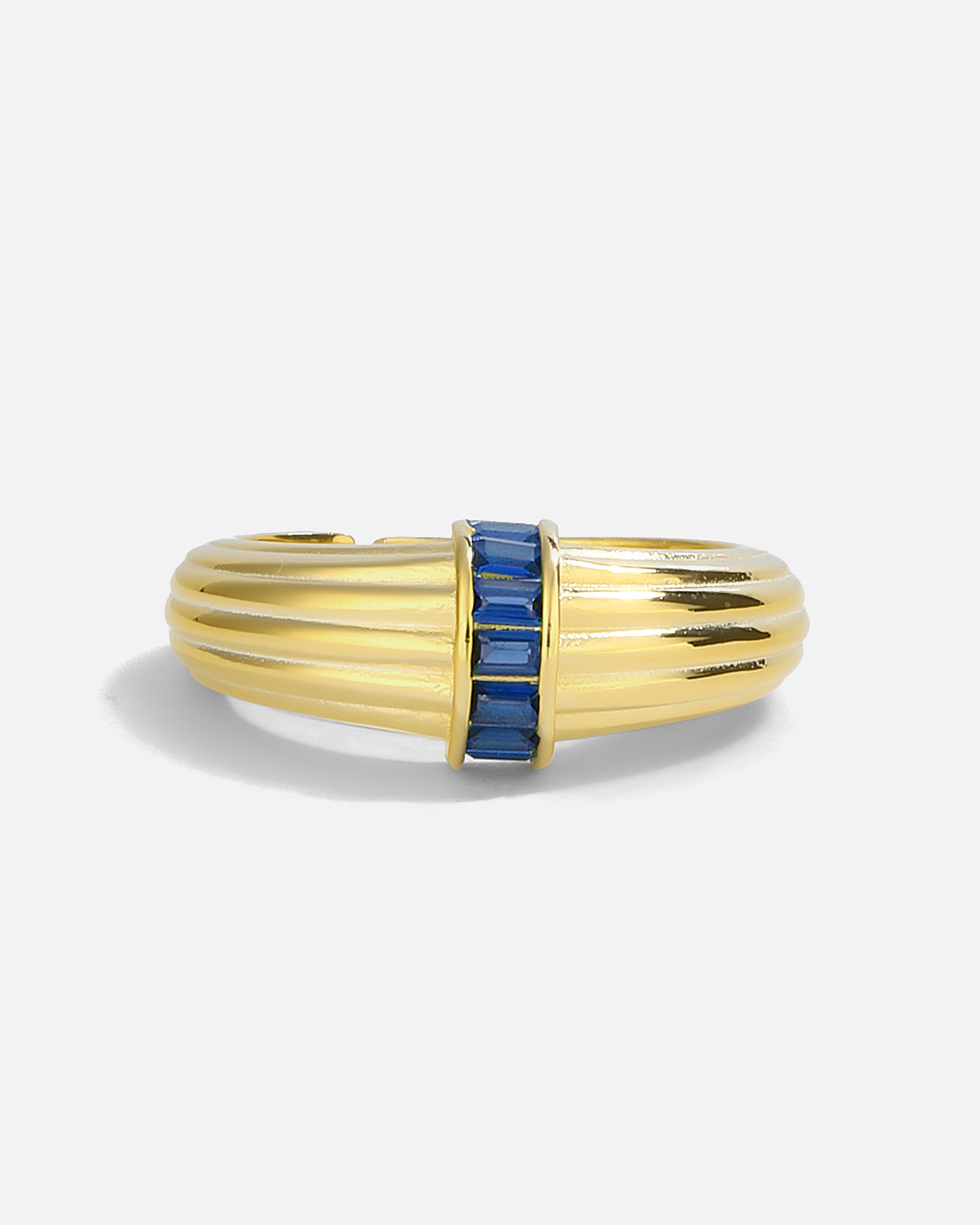 Navy Blue Baguette Stone Silver Ring