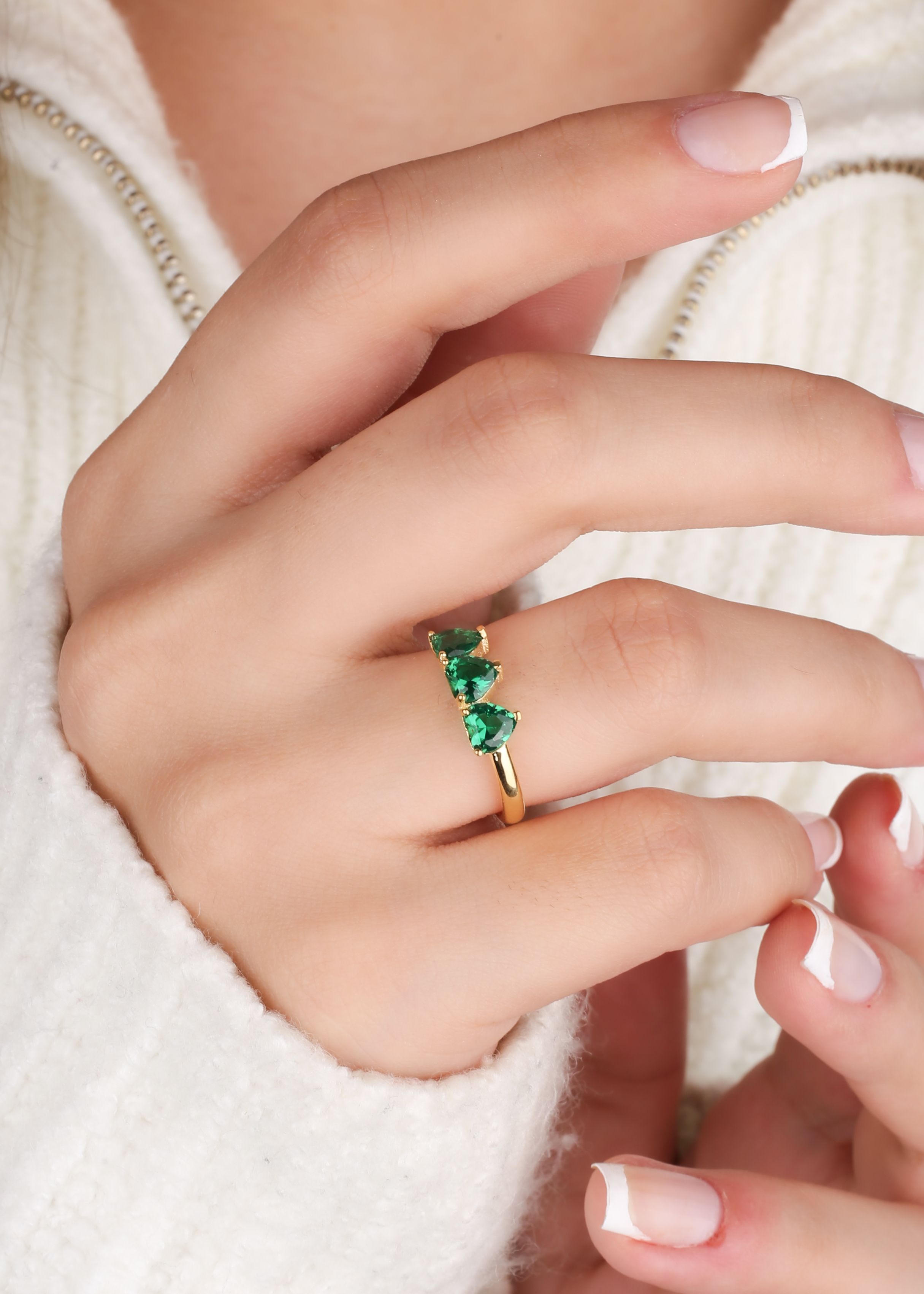 Silver Ring with Green Zircon Stone Heart