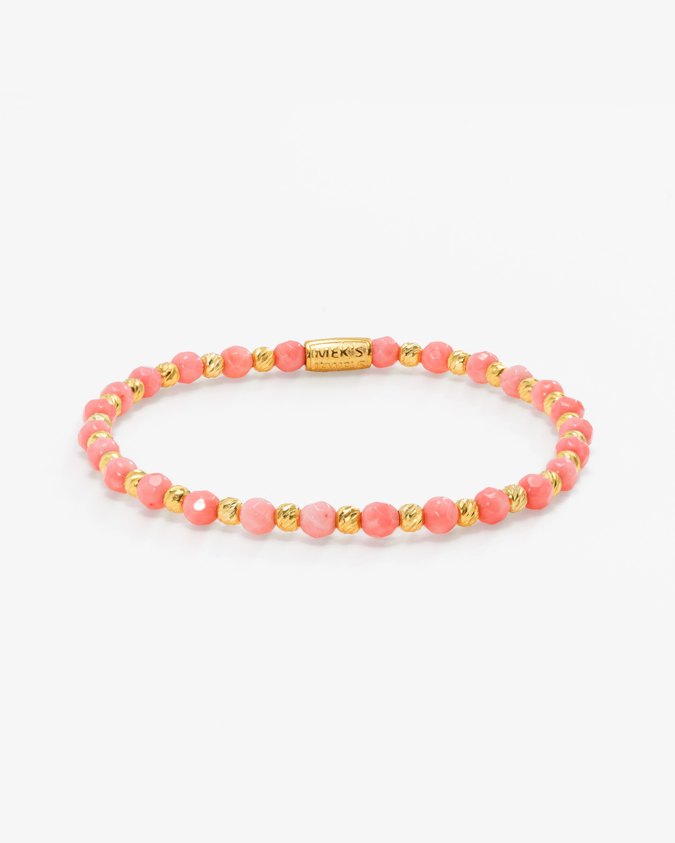 11.5 Carat Sterling Silver Bracelet with Natural Pink Coral Stone - Gold