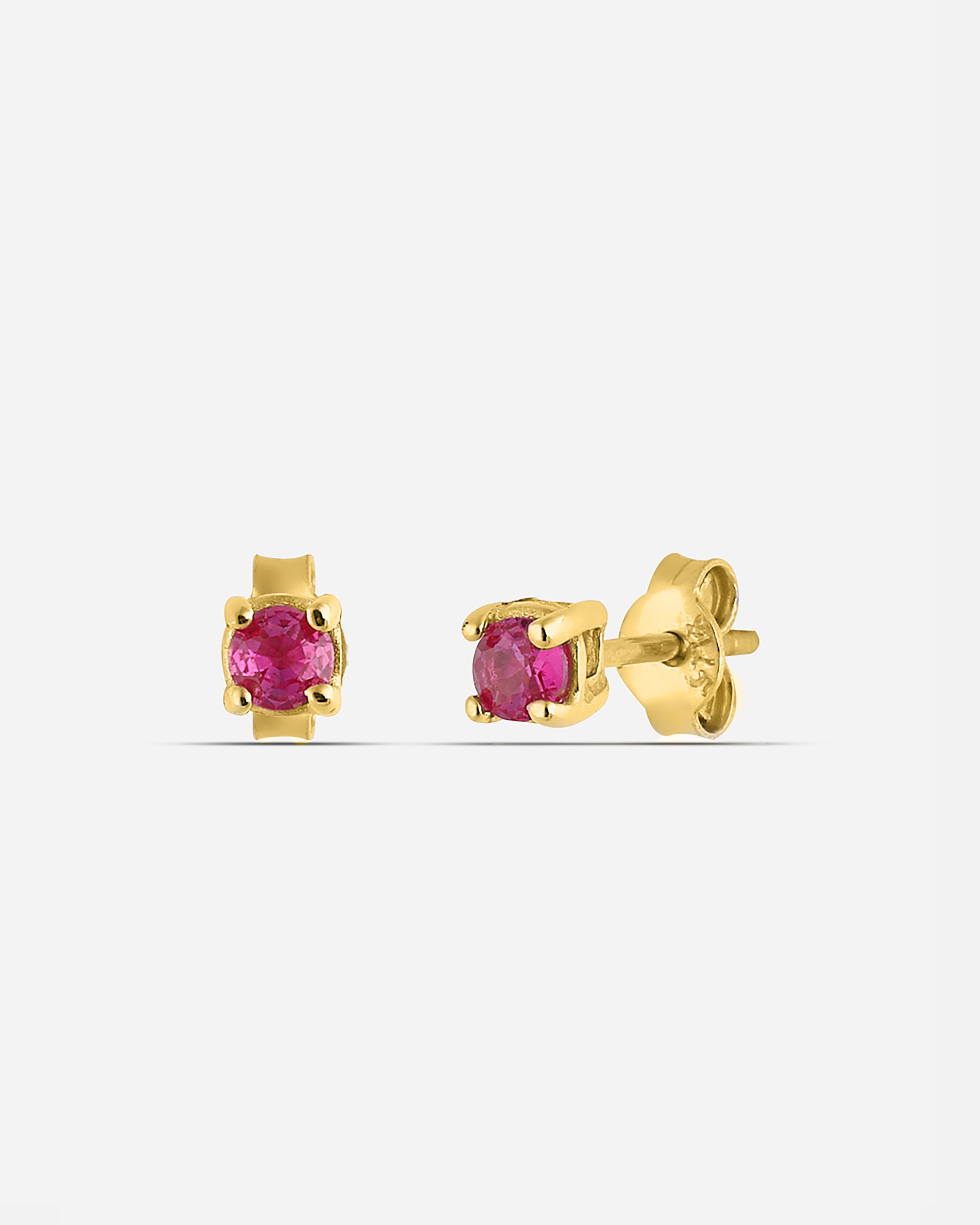 Ruby Stone Silver Solitaire Earrings - Gold