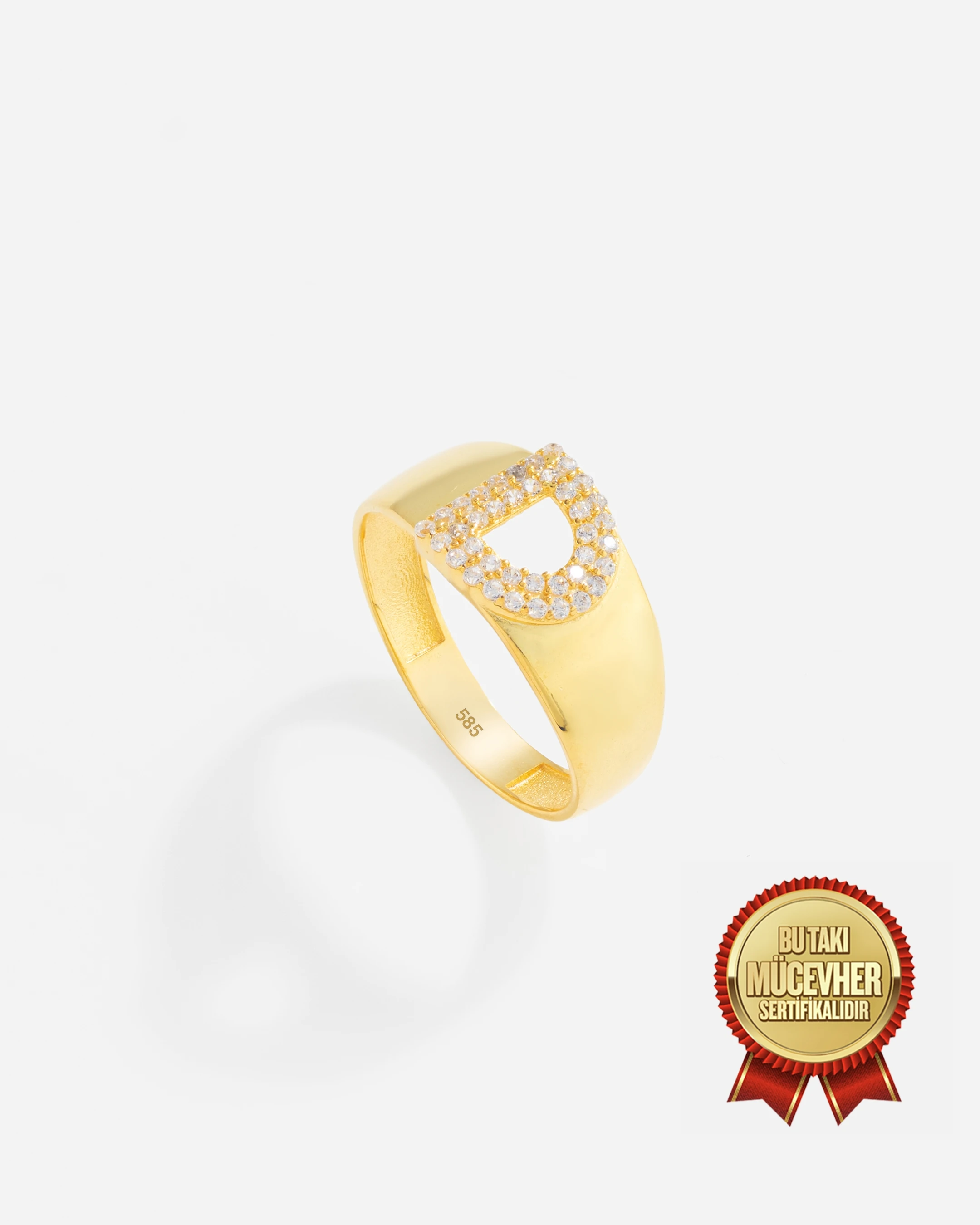 14 Ayar Kişiye Özel Harfli ve Zirkon Taşlı Altın Yüzük