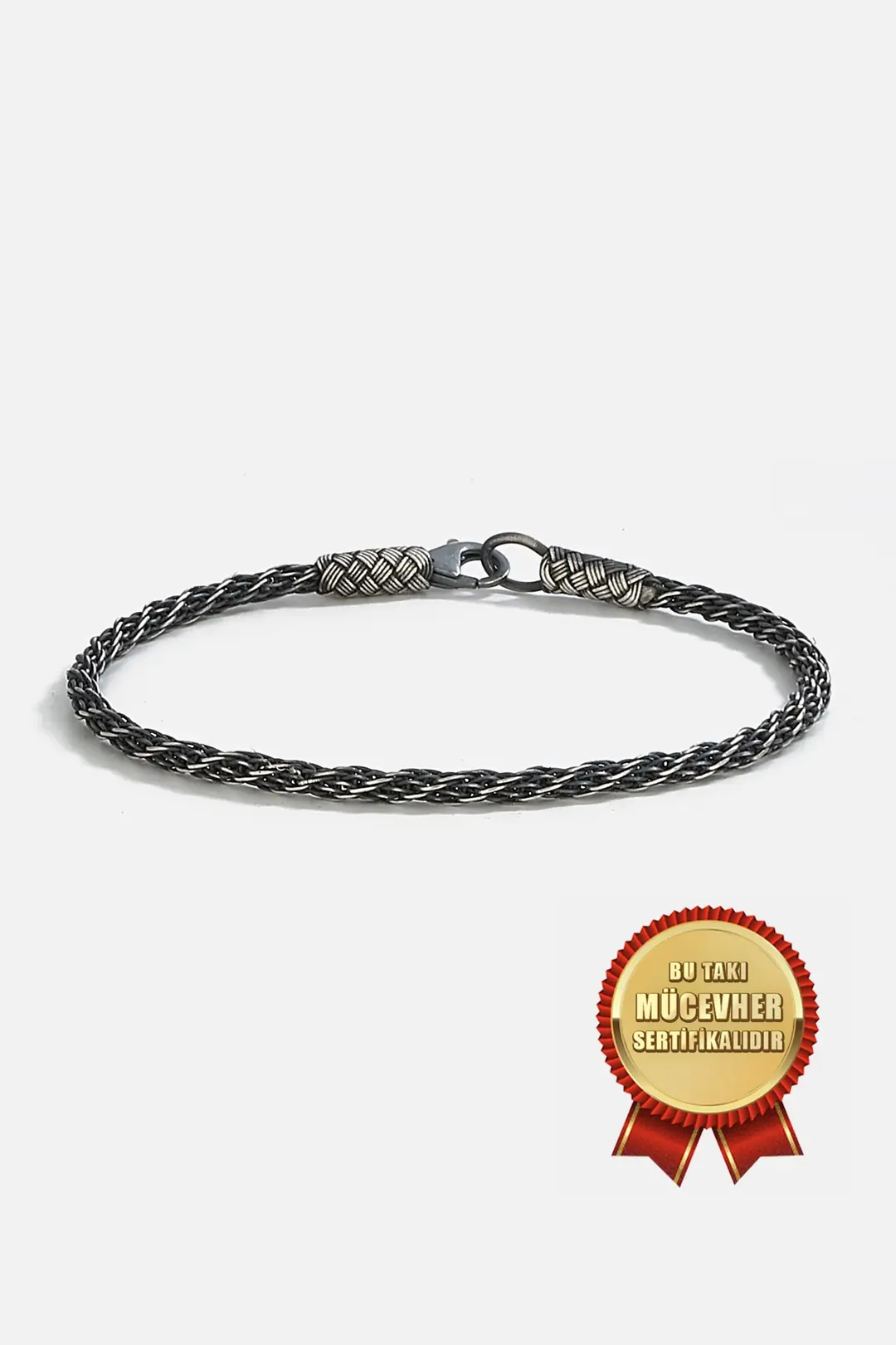 925 K Silver Kazaz Handcrafted Black Oxidized Halat Men's Bracelet
