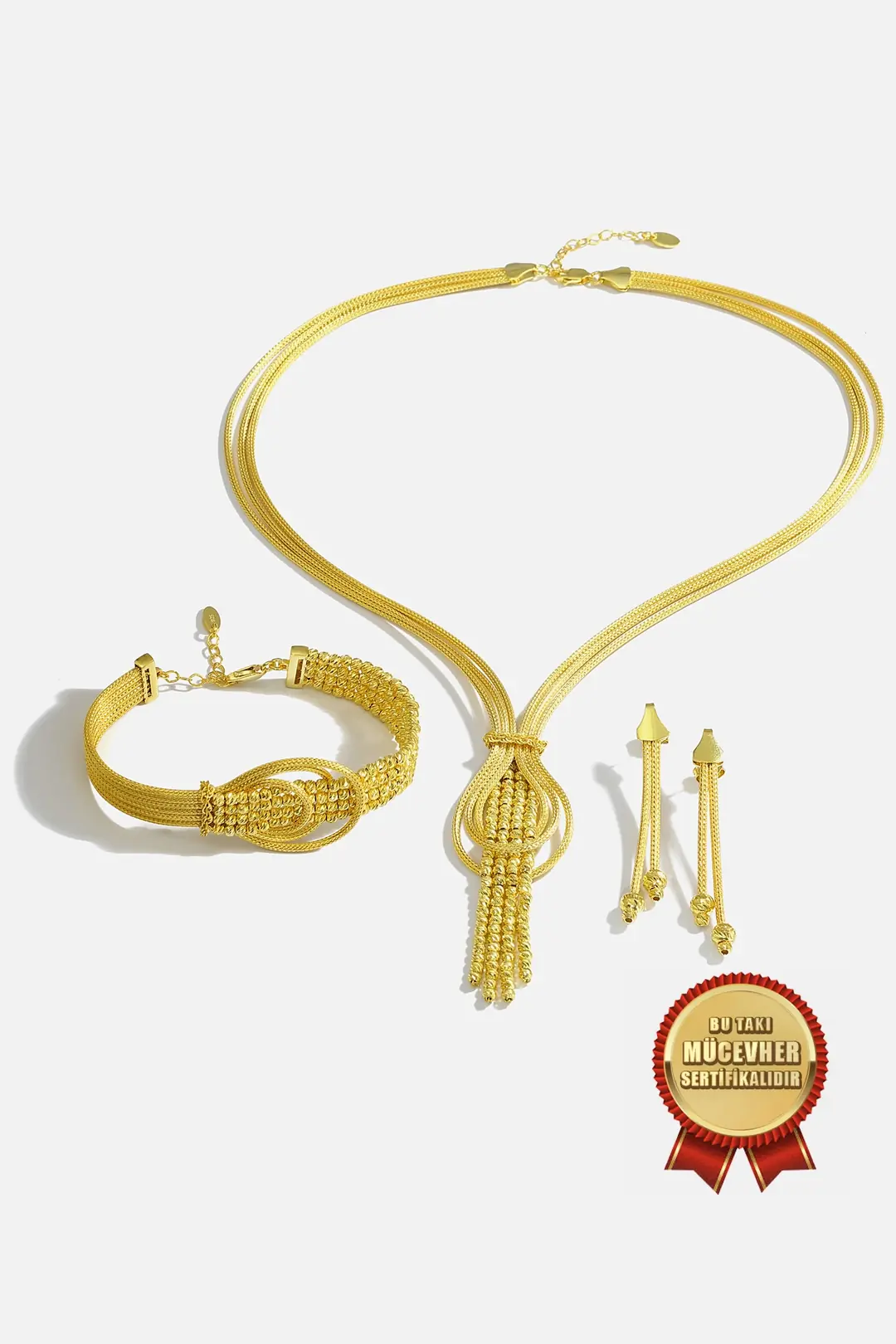 925 K Silver Dorica Toplu Kayzer Set 14 K Gold Plated