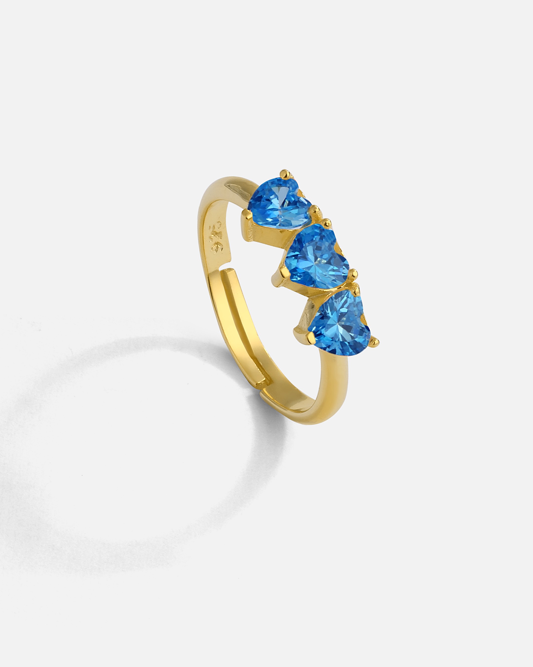 Silver Heart Ring with Aquamarine Colored Stones - Gold