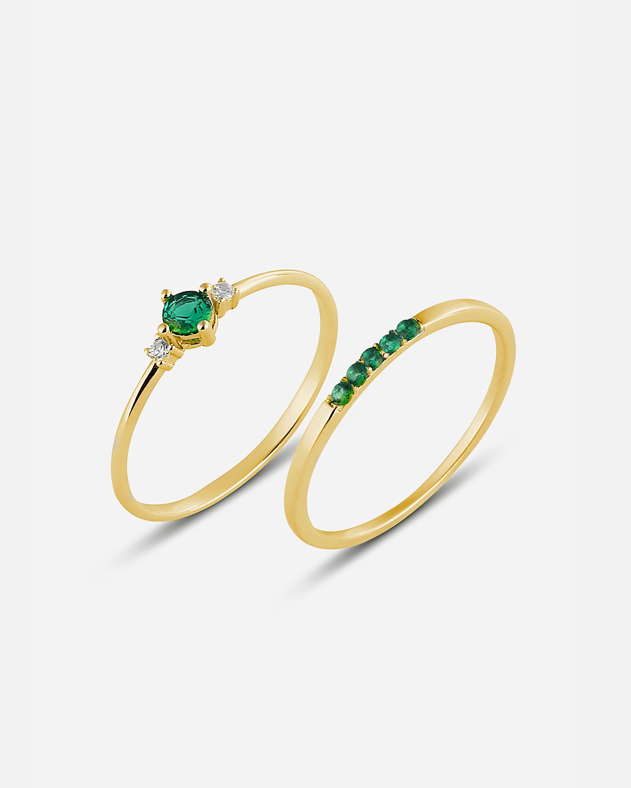 Emerald Stone Silver Ring Combination - Gold